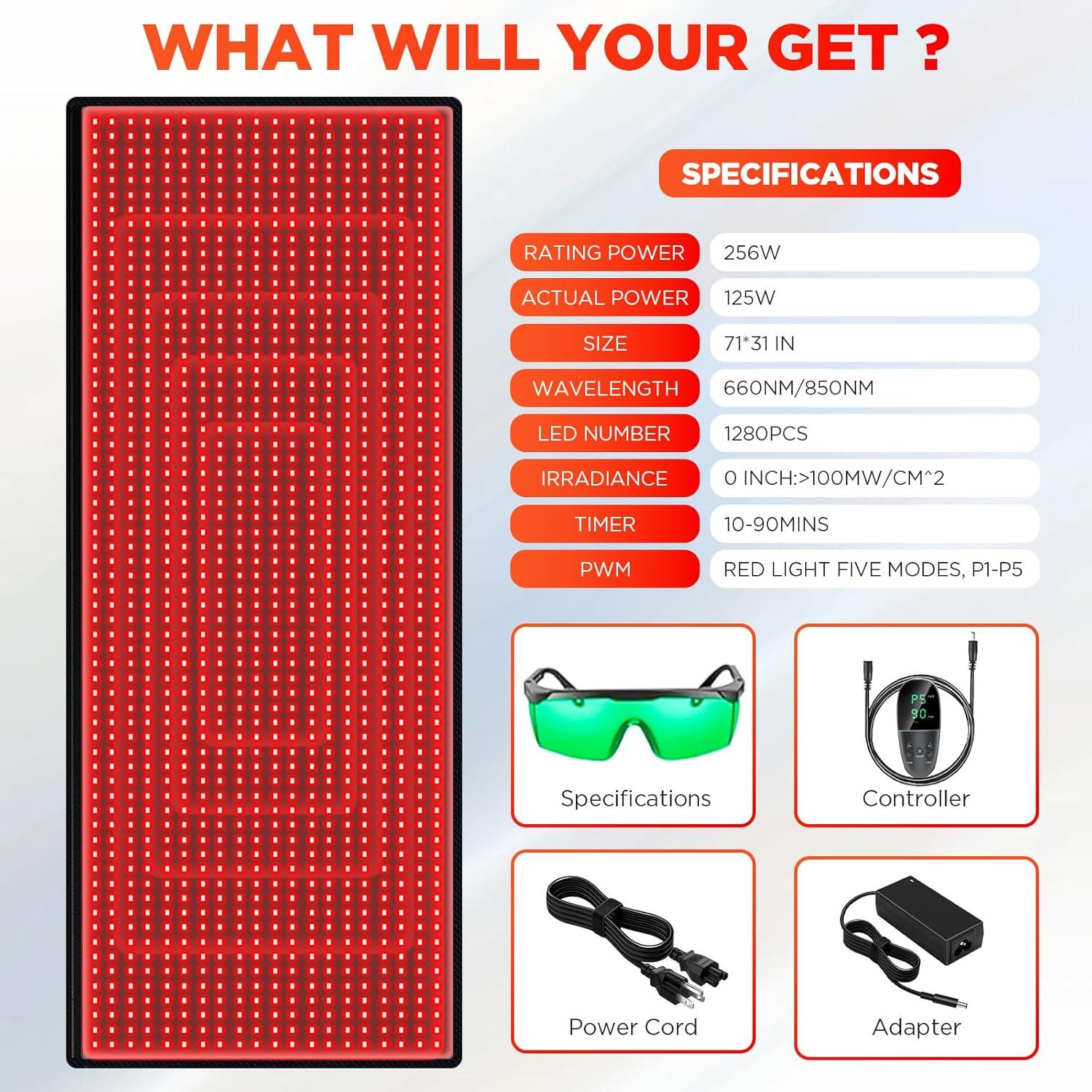 Almohadilla Terapia Luz Roja ADVARAYS 180x79 cm 1280 LEDs