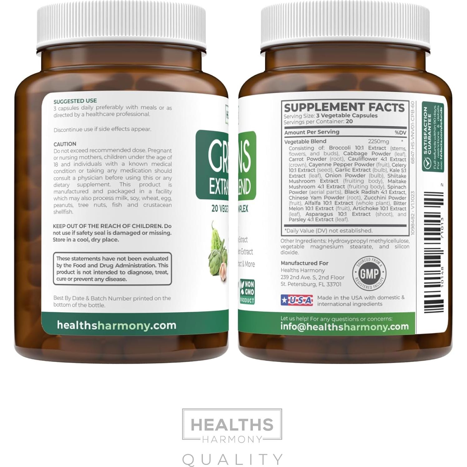 Suplemento Super Greens Healths Harmony 60 Cápsulas 2250mg