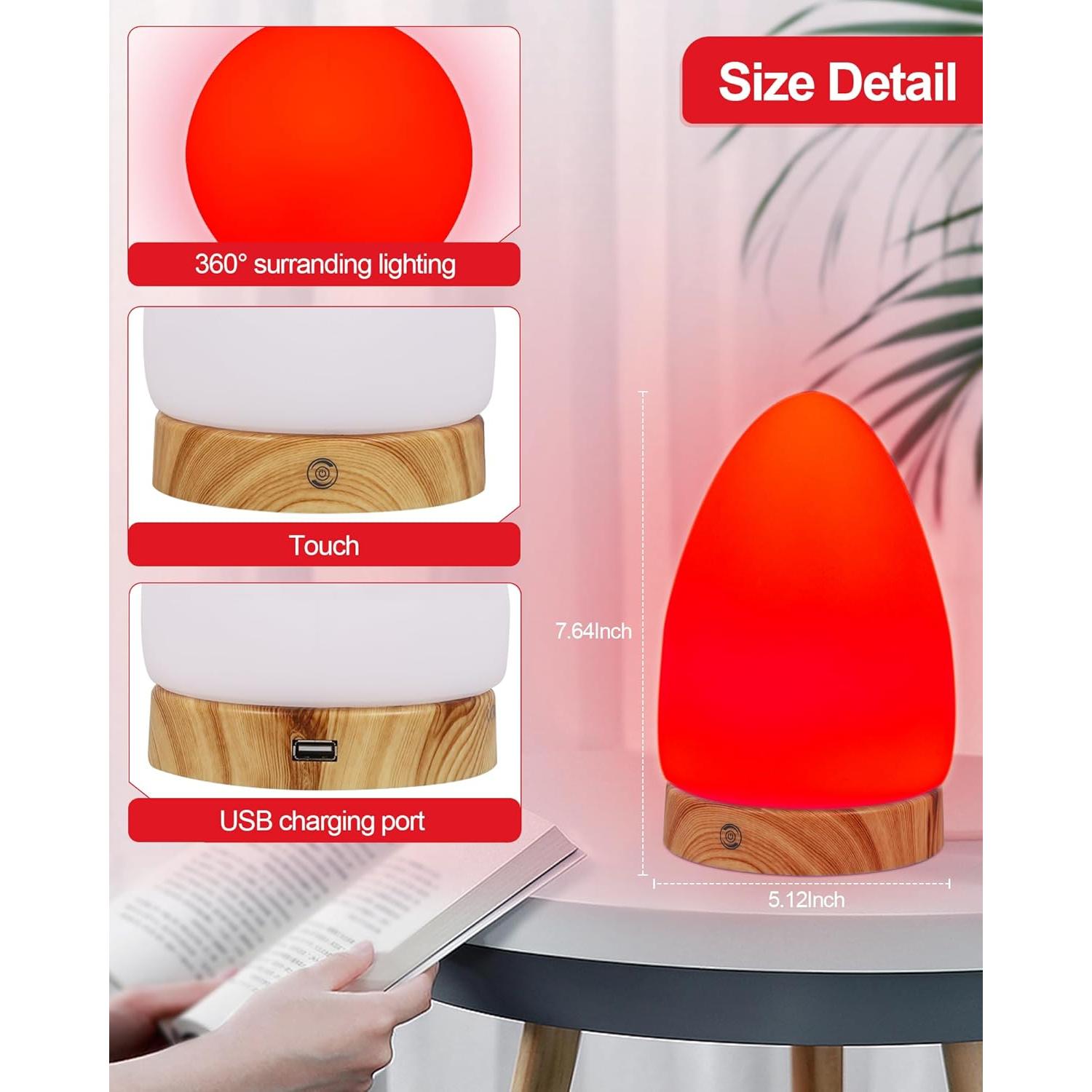 Lámpara Nocturna Roja Aoife con Control Remoto y USB