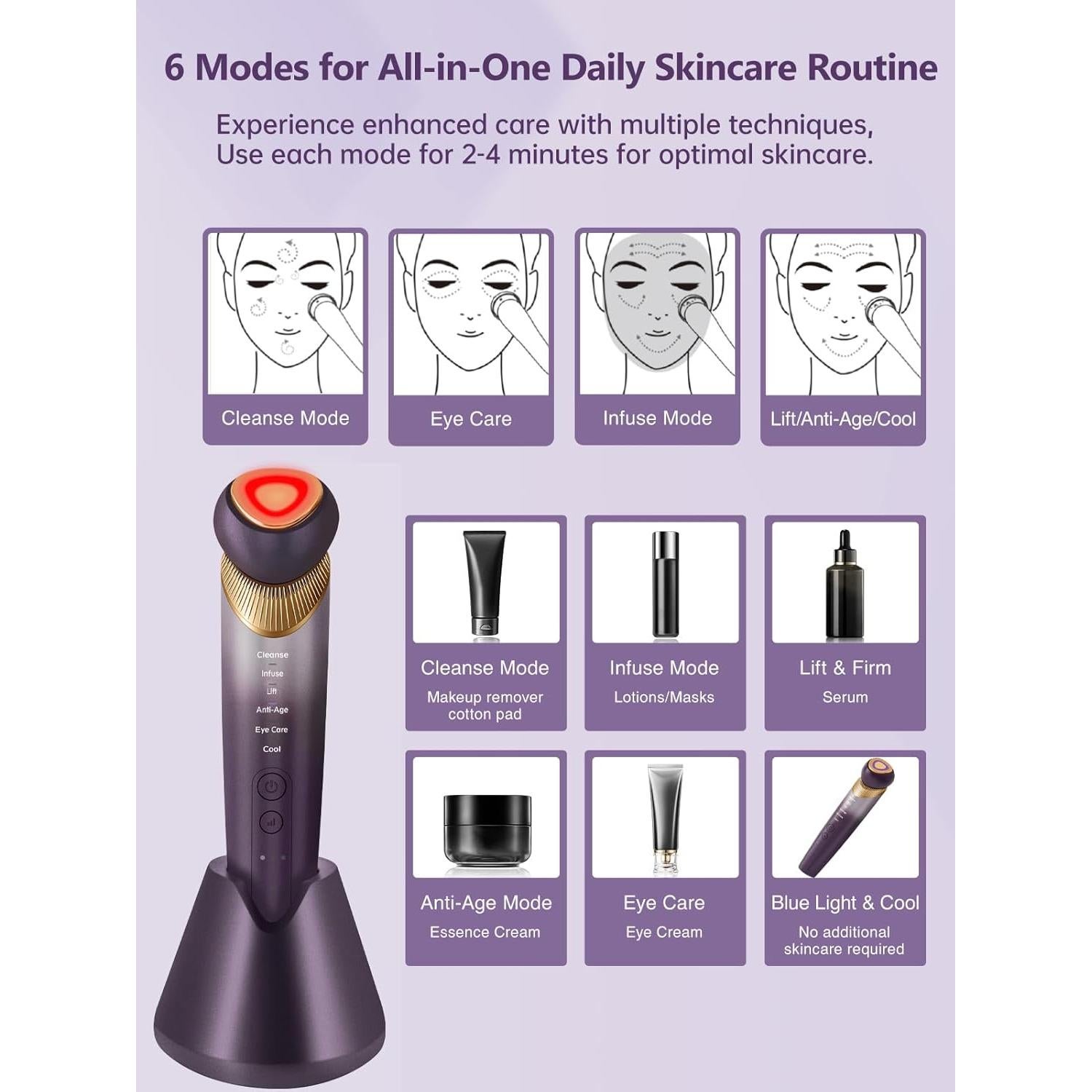 Dispositivo Facial 6-en-1 Yuonry Antienvejecimiento Púrpura