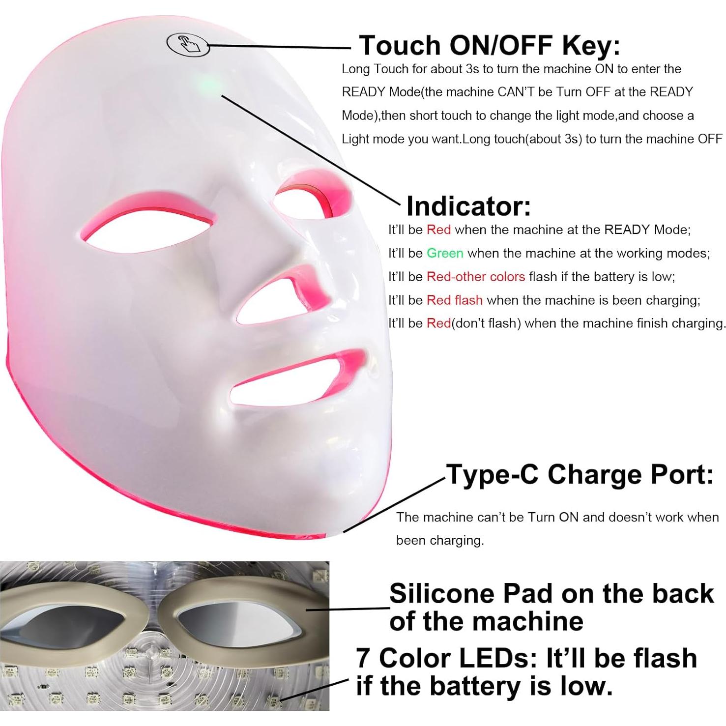 Máscara Facial LED IOBTY Terapia de Luz 7 Colores Recargable