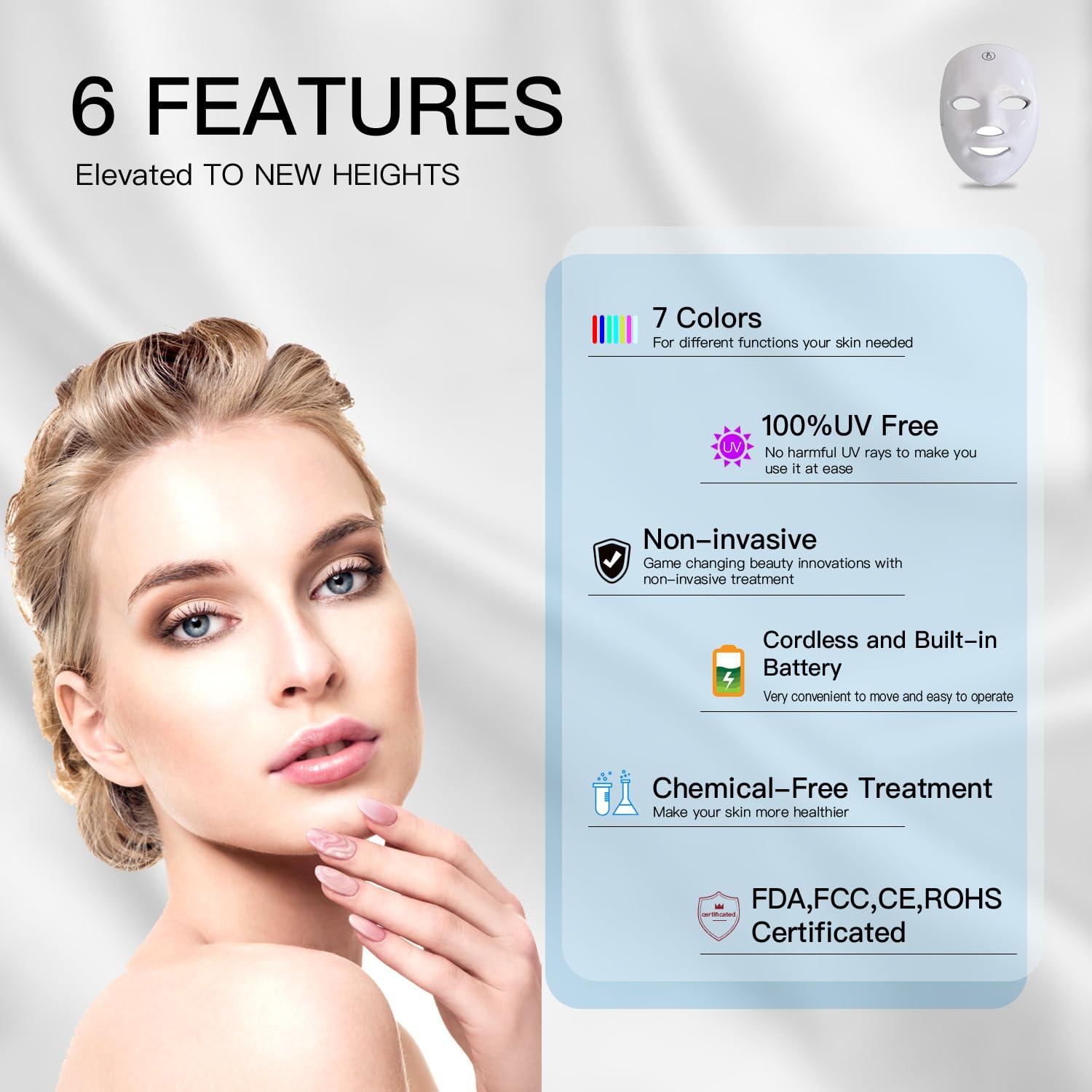 Máscara Facial LED IOBTY Terapia de Luz 7 Colores Recargable