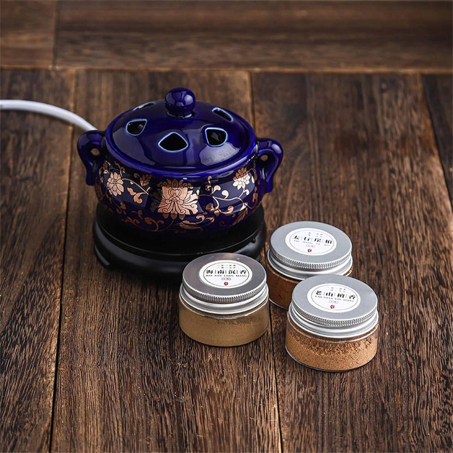 Quemador de Incienso Eléctrico PmHaurient Cerámica Azul Dorado