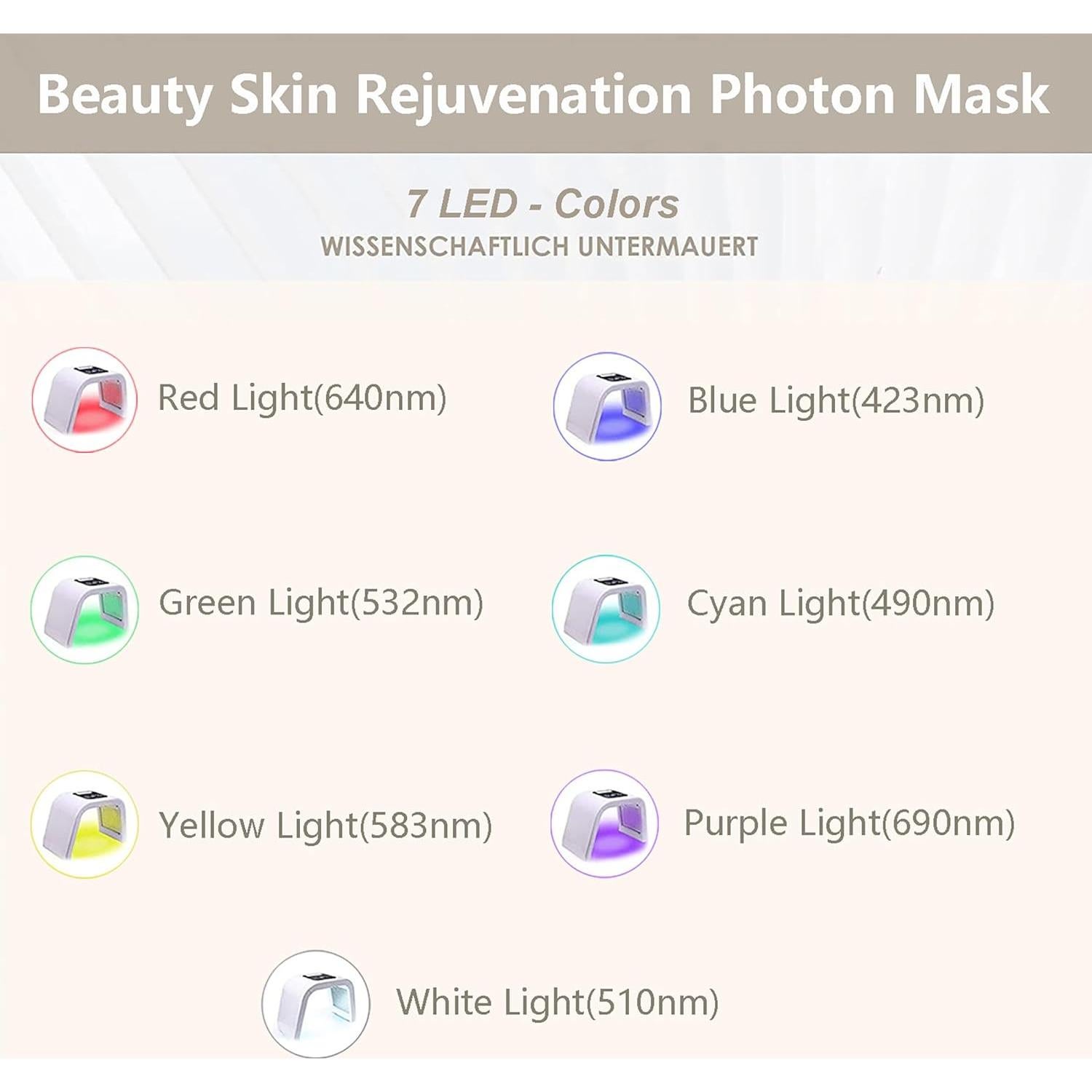 Máscara Facial LED Fxtiaa JY-A025 7 en 1 Cuidado Piel