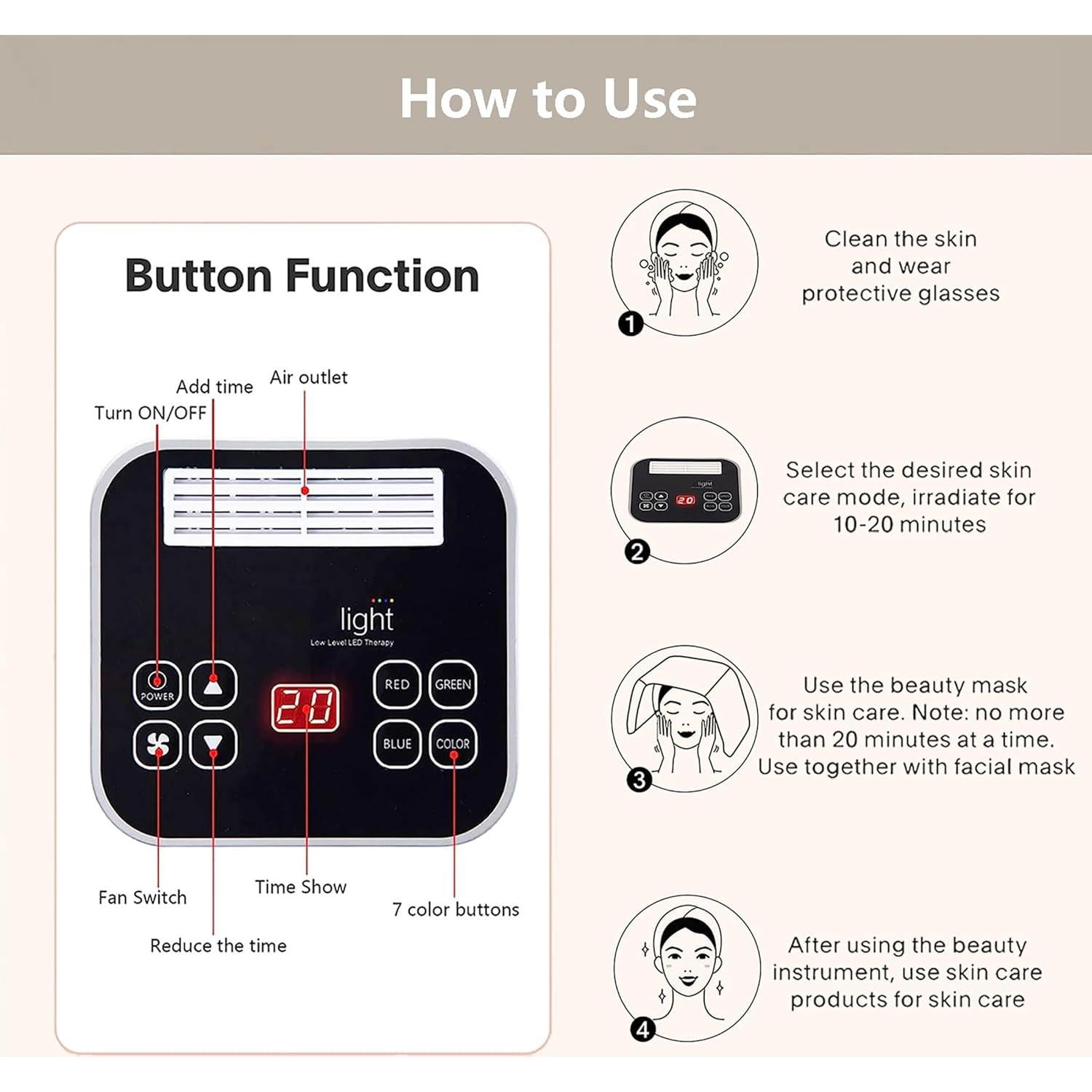 Máscara Facial LED Fxtiaa JY-A025 7 en 1 Cuidado Piel