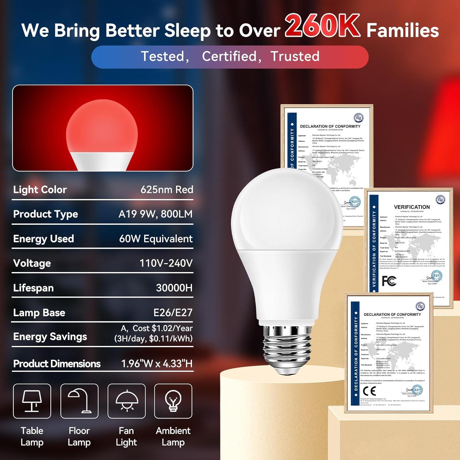Bombillas LED rojas Neporal 9W 625nm para dormir - Paquete de 3