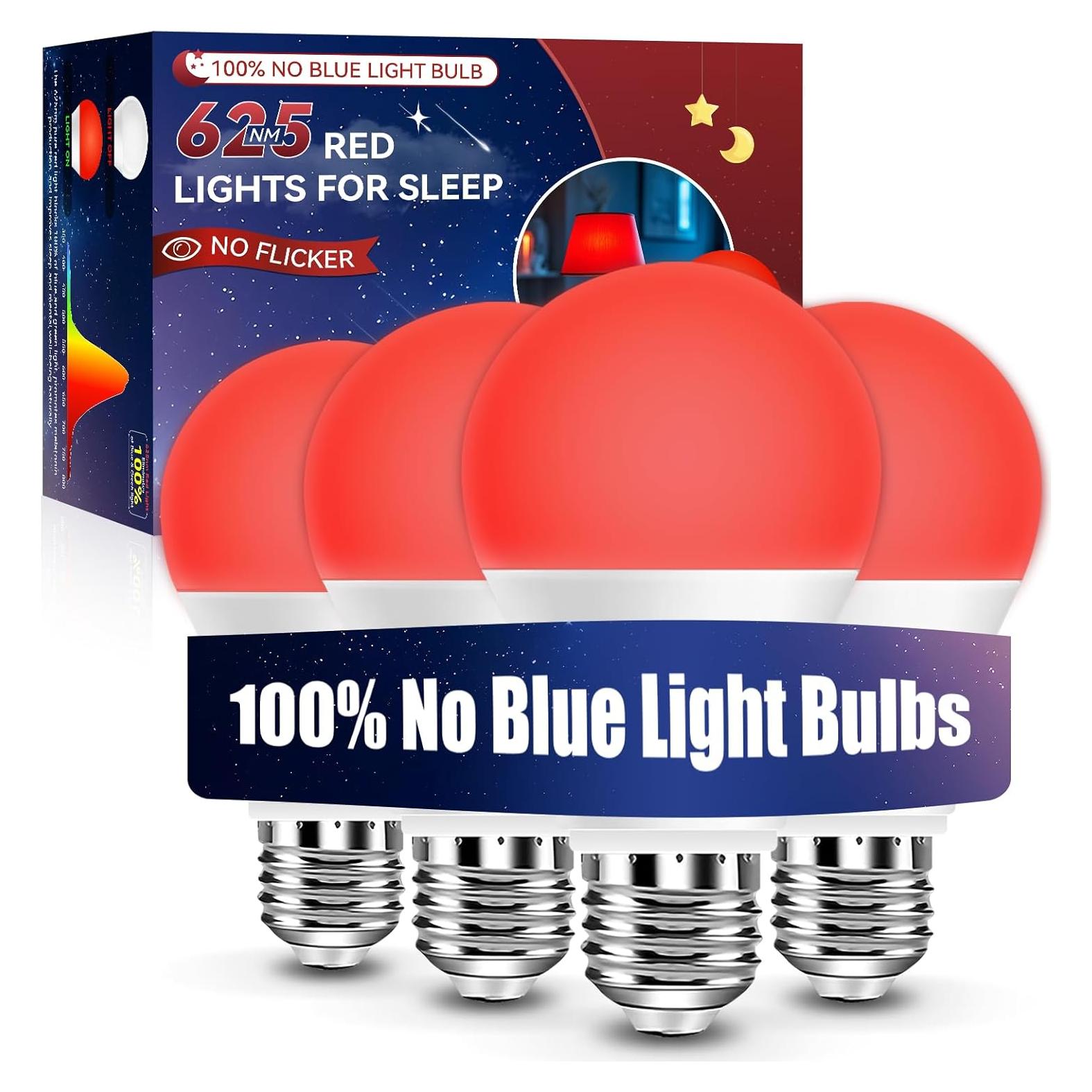 Bombillas LED rojas Neporal 9W A19 100% luz azul bloqueada