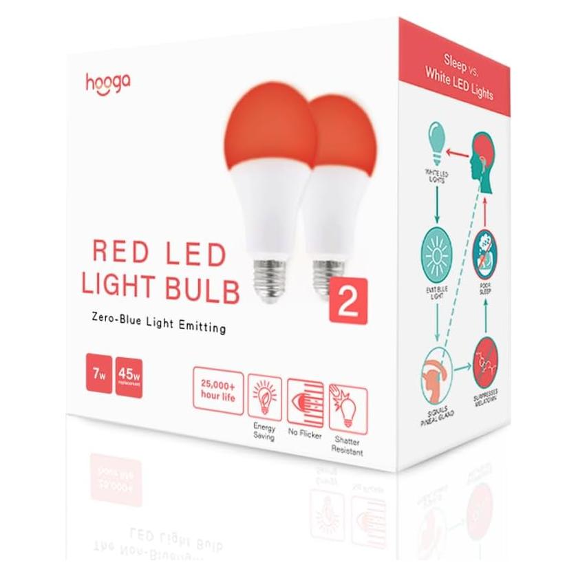 Bombilla LED Hooga 7W Roja, Luz Nocturna Sin Azul - 2 Pzas