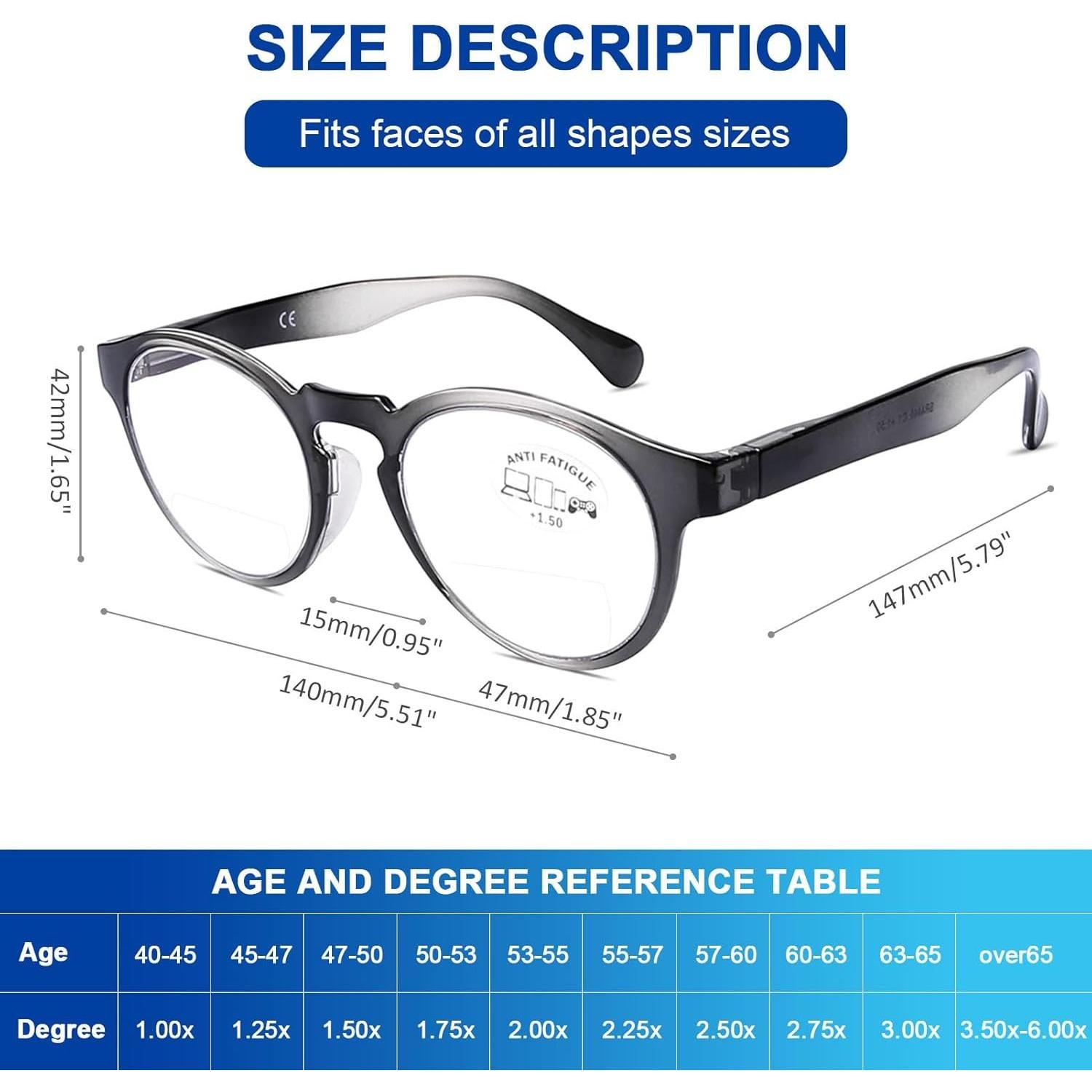 Gafas Bifocales AQWANO 3 Pack Bloqueo Luz Azul 1.5x