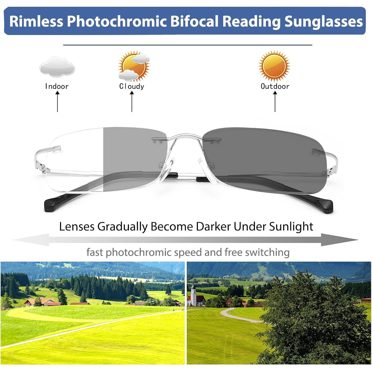 Gafas de lectura bifocal fotochromáticas Titanio UV 2.5x