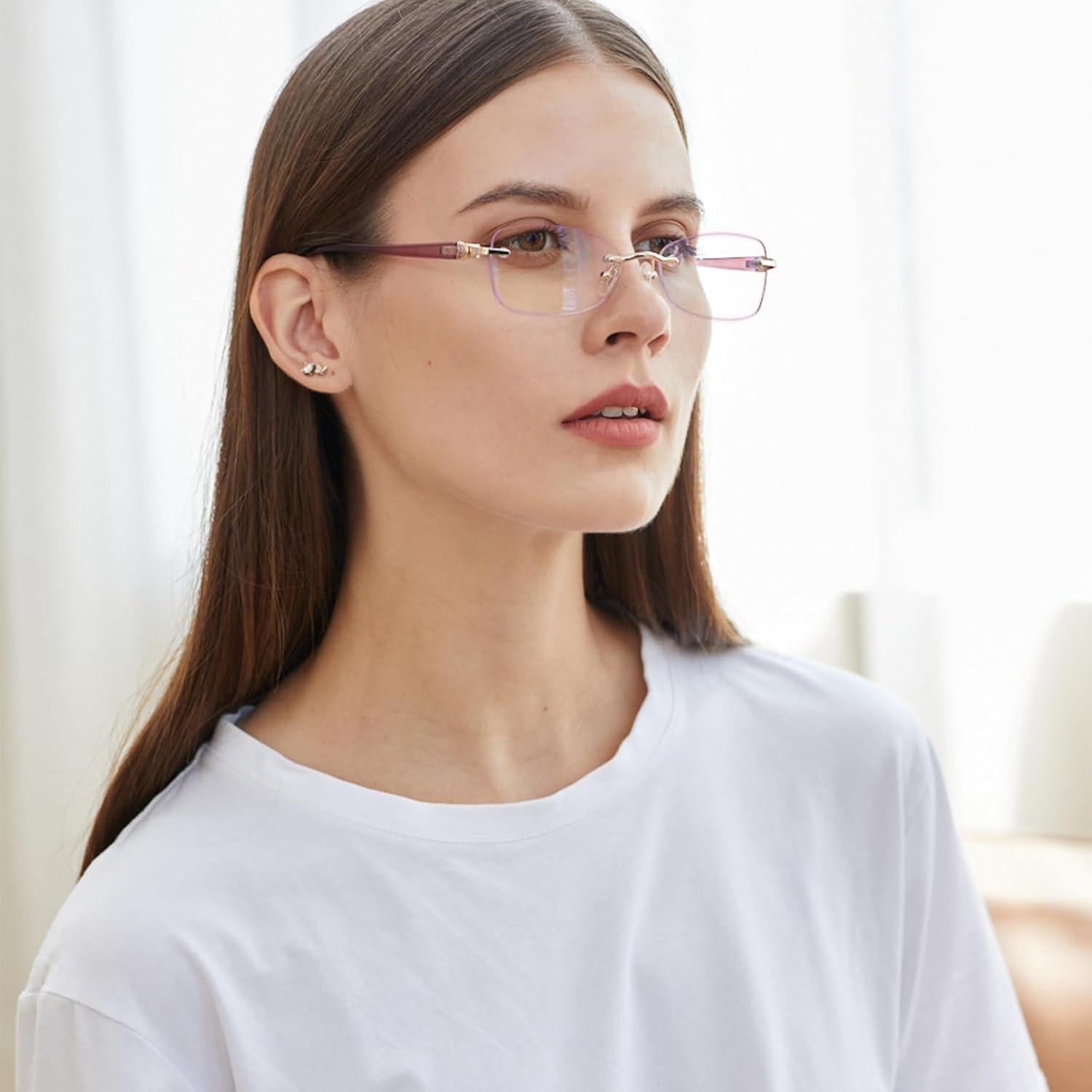 Gafas de lectura bifocal ZESAKER sin montura 1.5x púrpura