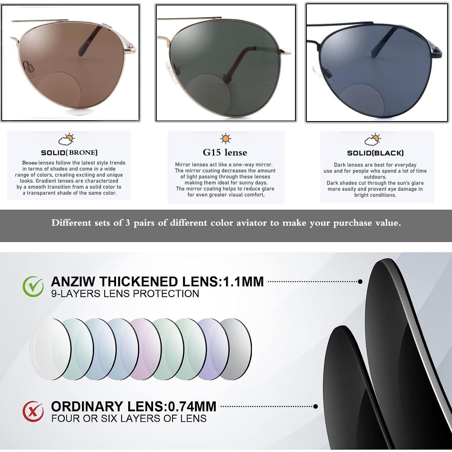 Gafas de Sol Bifocales Aviador Wenzhou 3.0 para Hombres