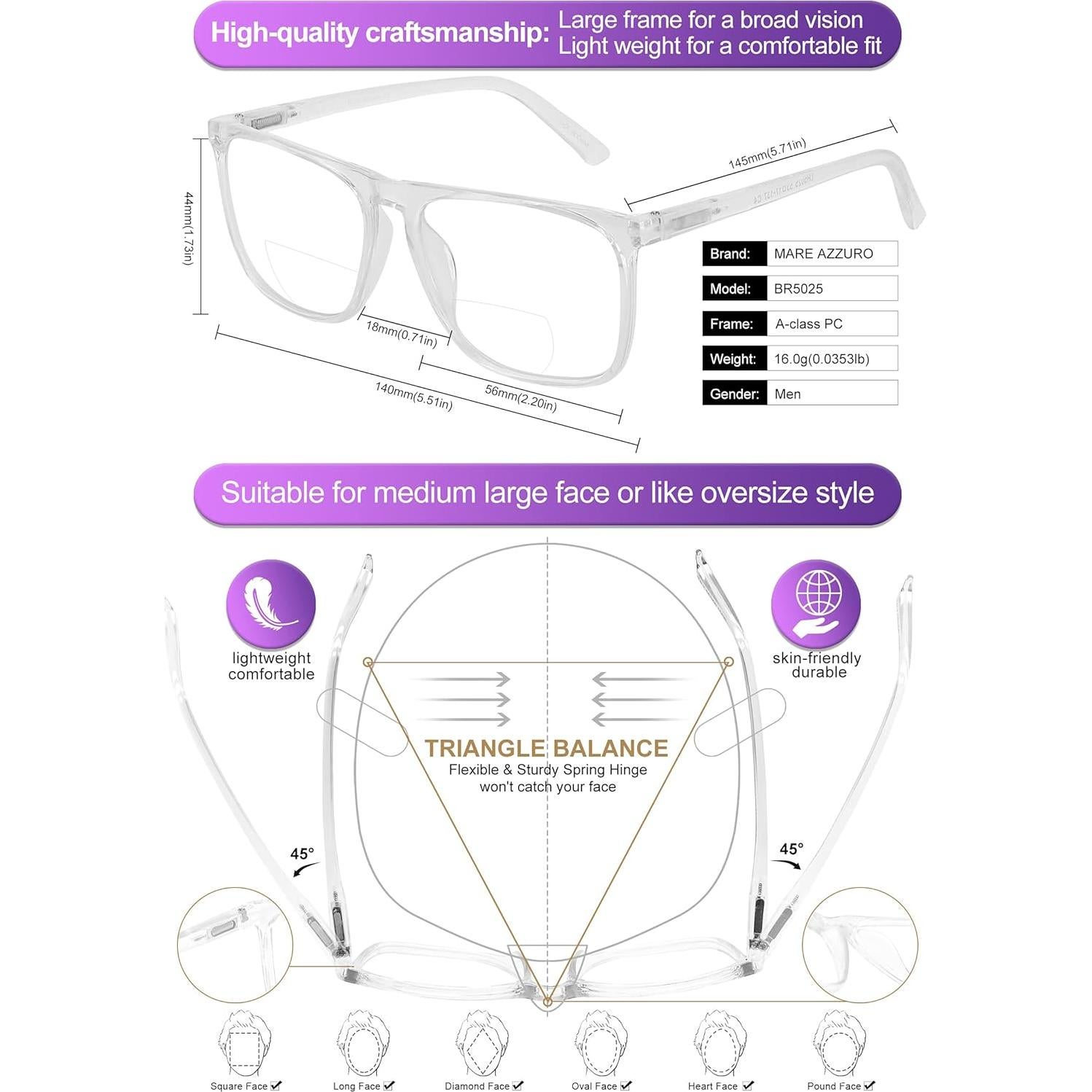 Gafas de Lectura Bifocales MARE AZZURO 1.75 con Luz Azul
