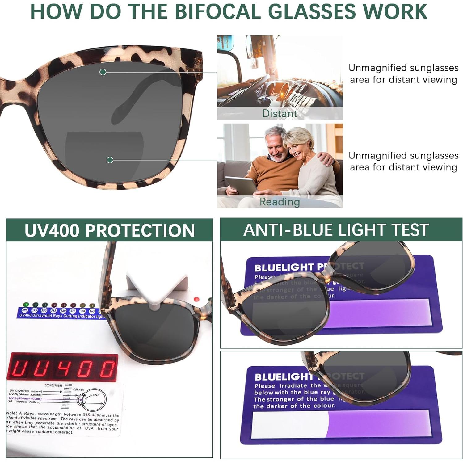 Paquete de 4 Gafas Bifocales UV400 FADBON para Lectura