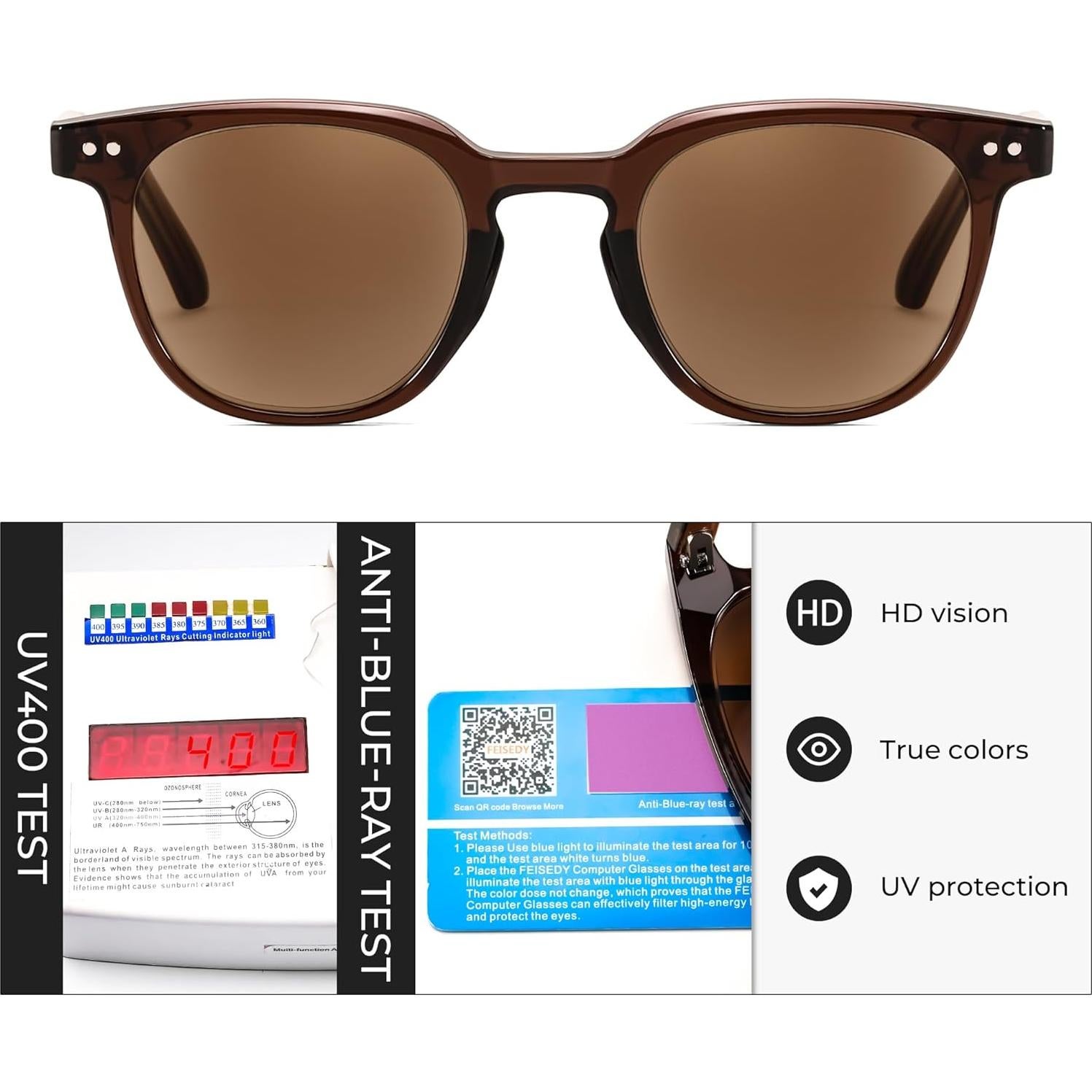 Gafas de Lectura FEISEDY Redondas UV400 2.0x Marco Claro