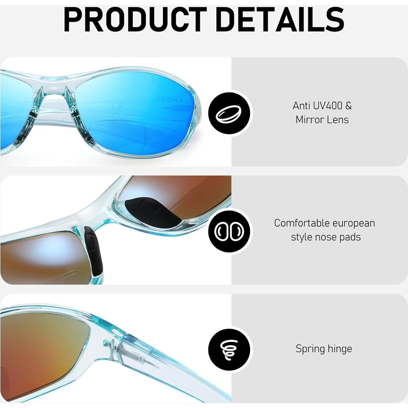 Gafas de Sol Bifocales LKEYE 1.0D UV400 Estilo Deportivo