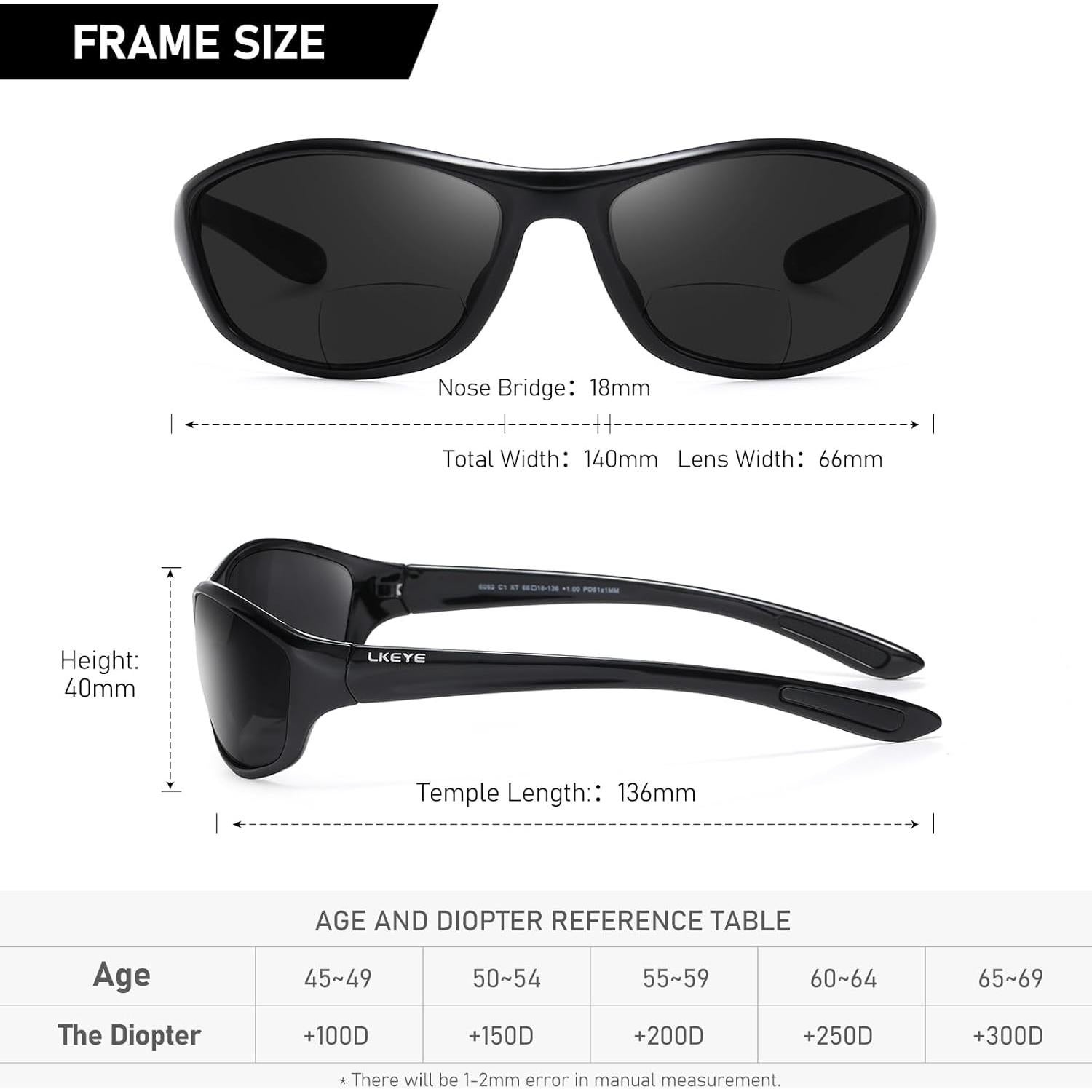 Gafas de Sol Bifocales LKEYE 1.0D UV400 Estilo Deportivo