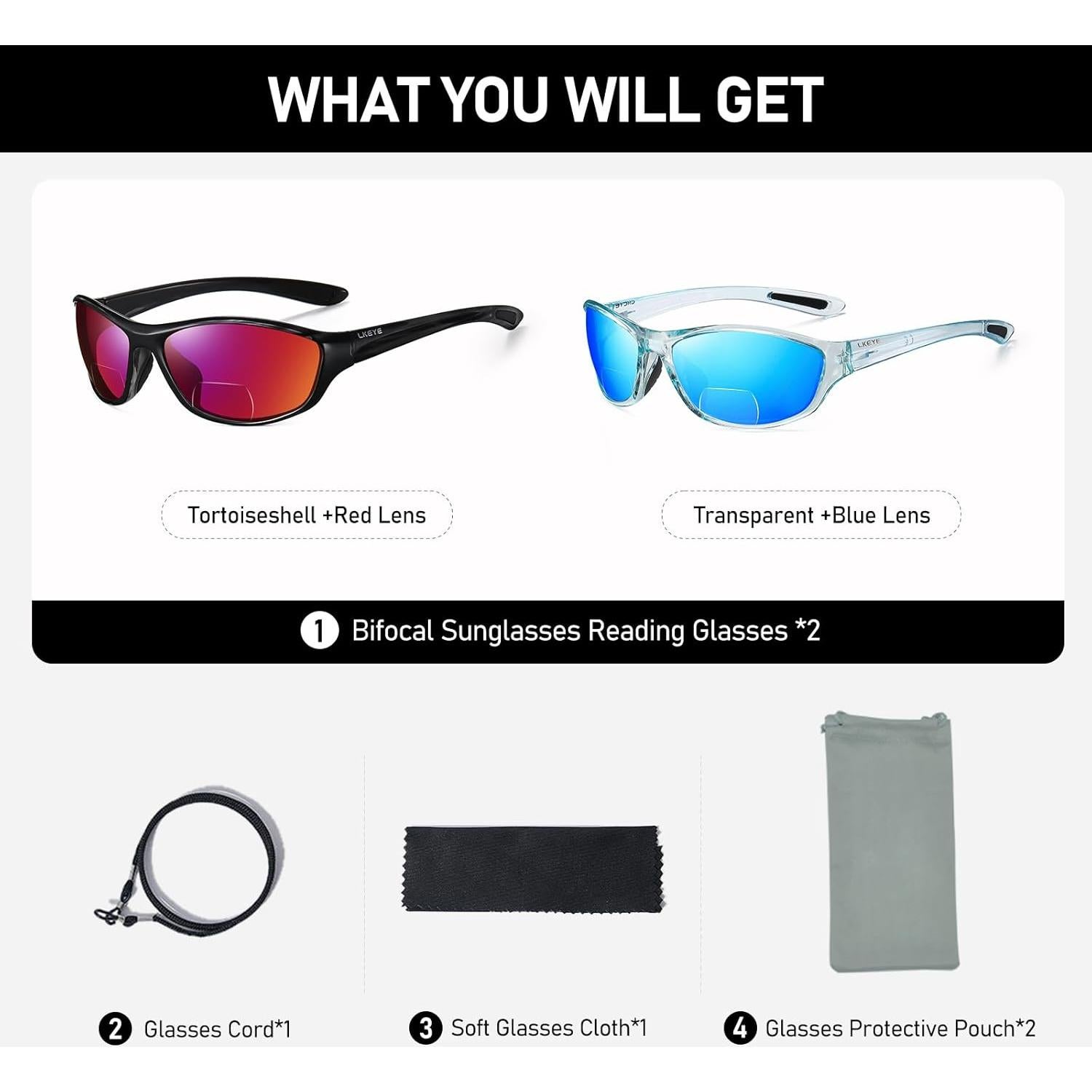 Gafas de Sol Bifocales LKEYE 1.0D UV400 Estilo Deportivo