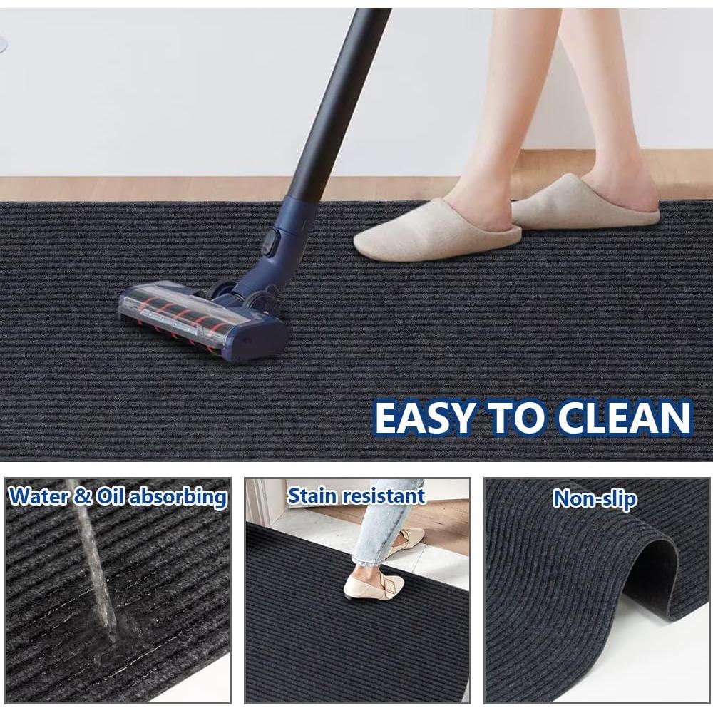 Alfombra Runner LITA Doble Raya Gris 61x183 cm Antideslizante