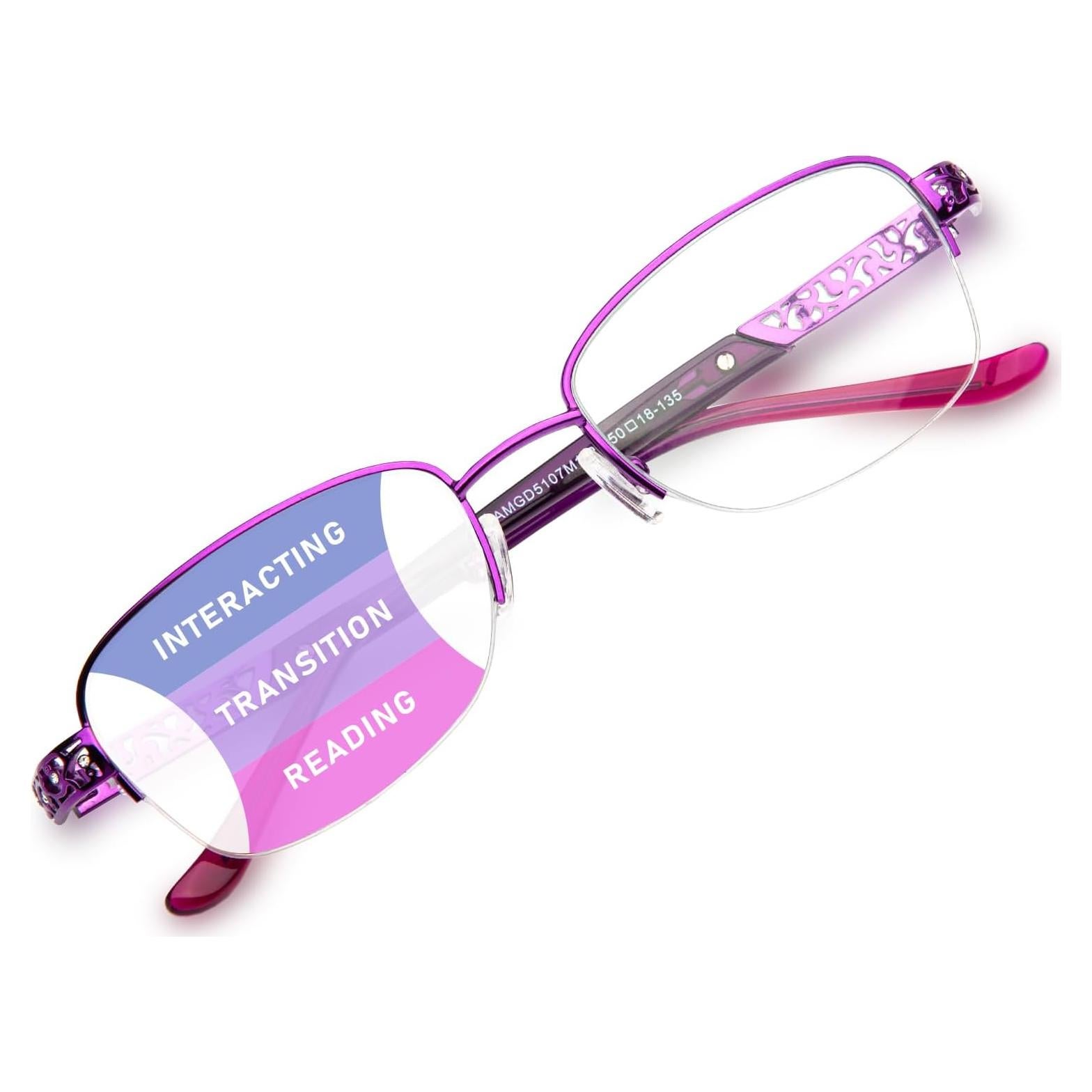 Gafas de lectura multifocal progresivas Metal Púrpura 3.0x