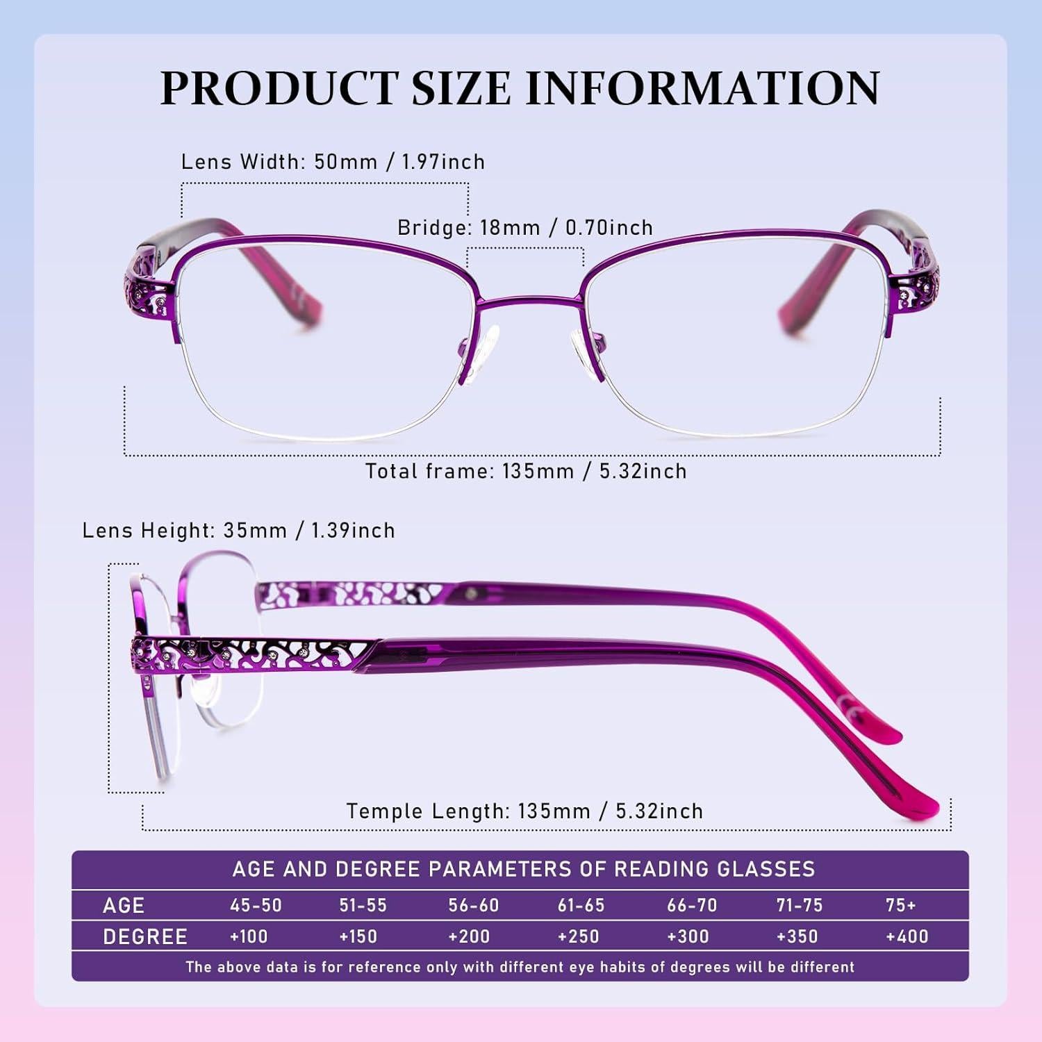 Gafas de lectura multifocal progresivas Metal Púrpura 3.0x
