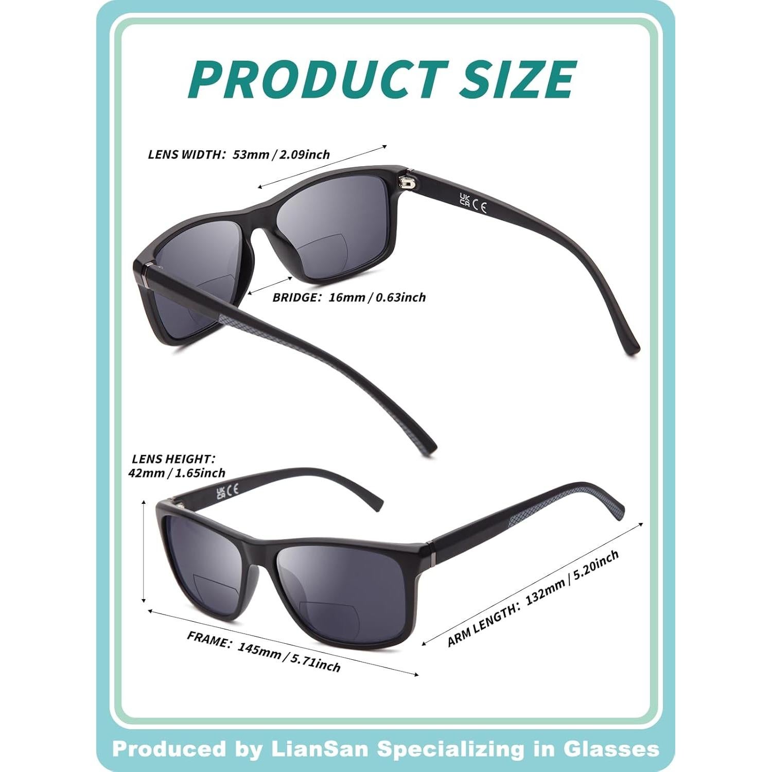 Gafas de Sol Bifocales LianSan TR90 UV 1.5x Unisex Retro