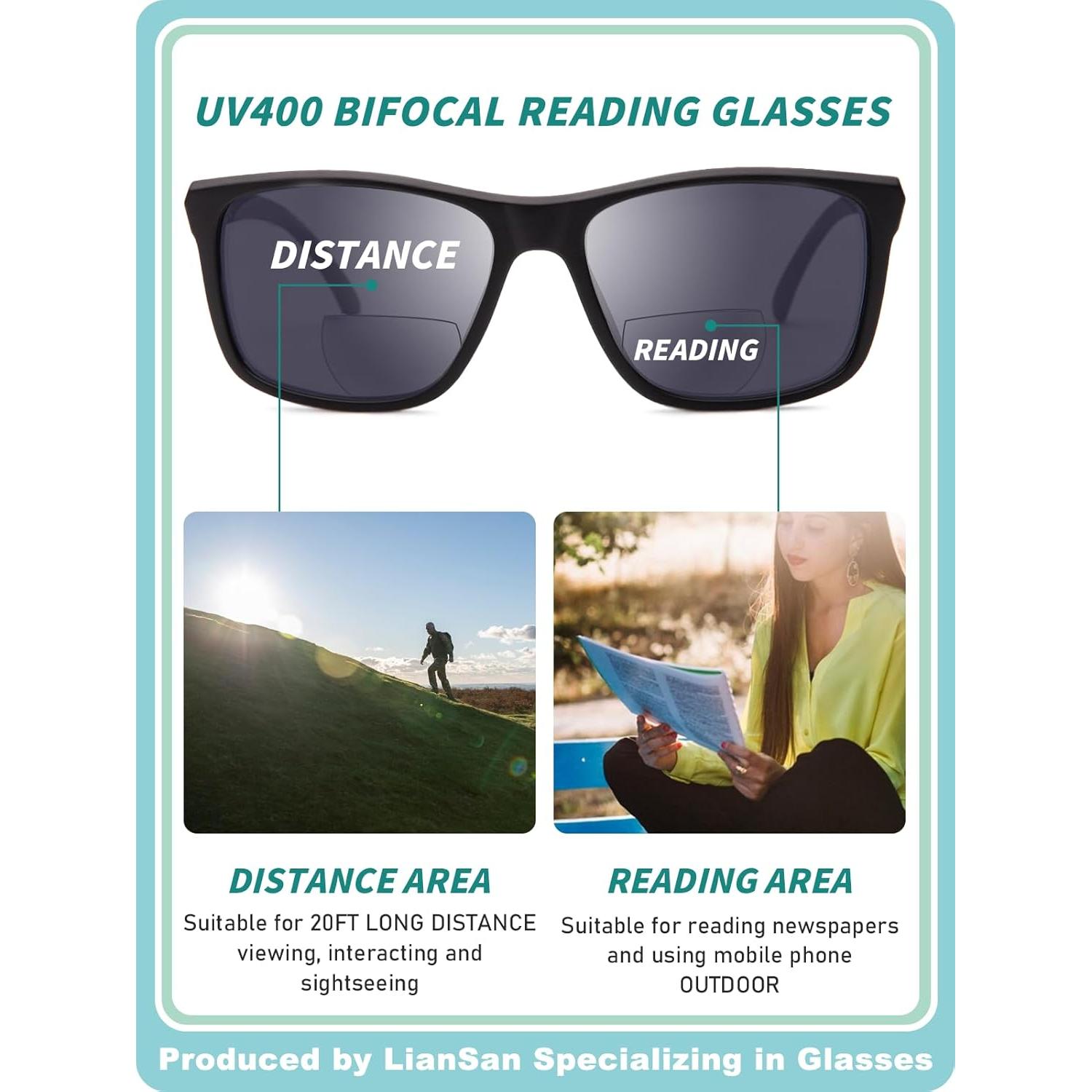 Gafas de Sol Bifocales LianSan TR90 UV 1.5x Unisex Retro