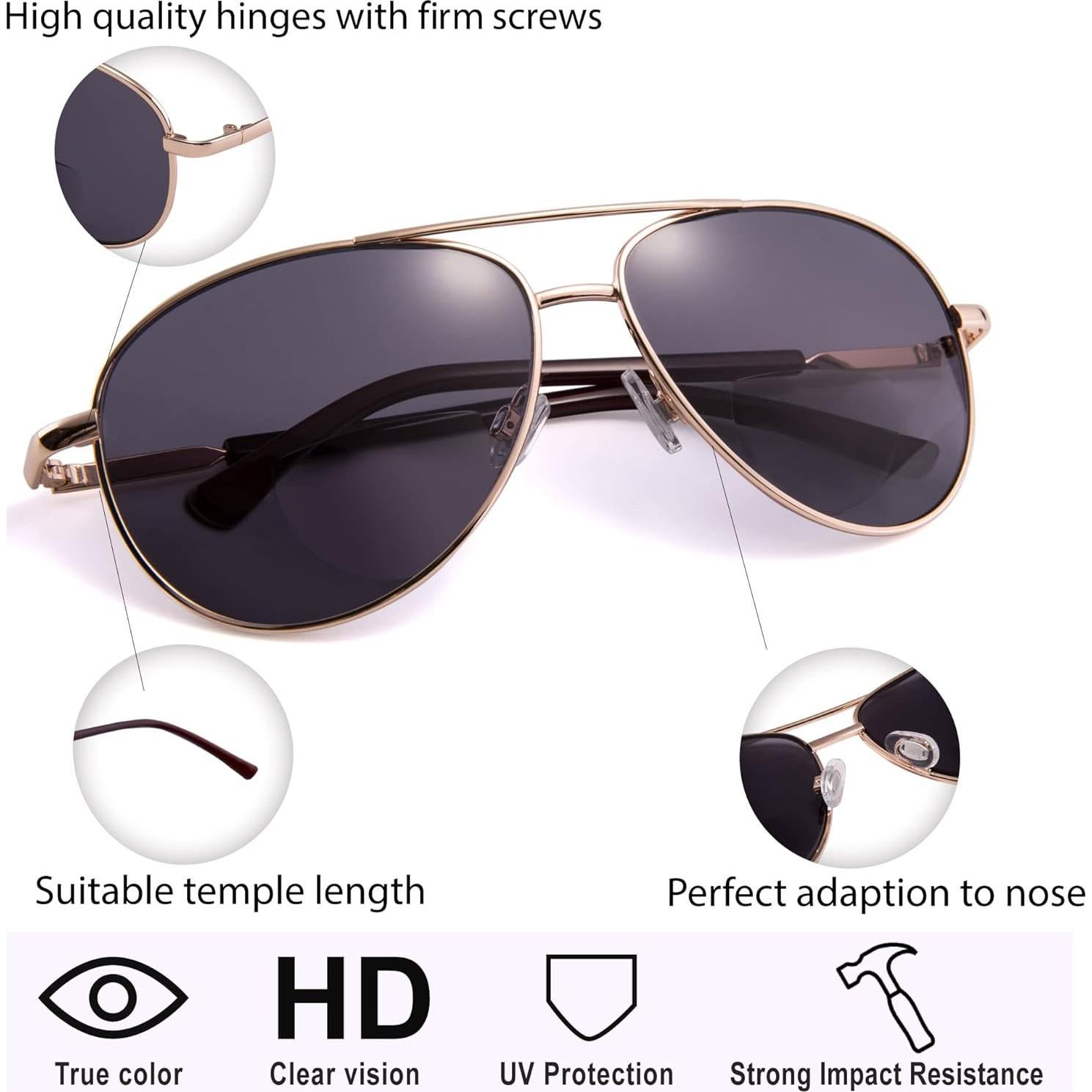 Gafas de Sol Bifocal Eyeguard UV400 Unisex 1.5x Oro