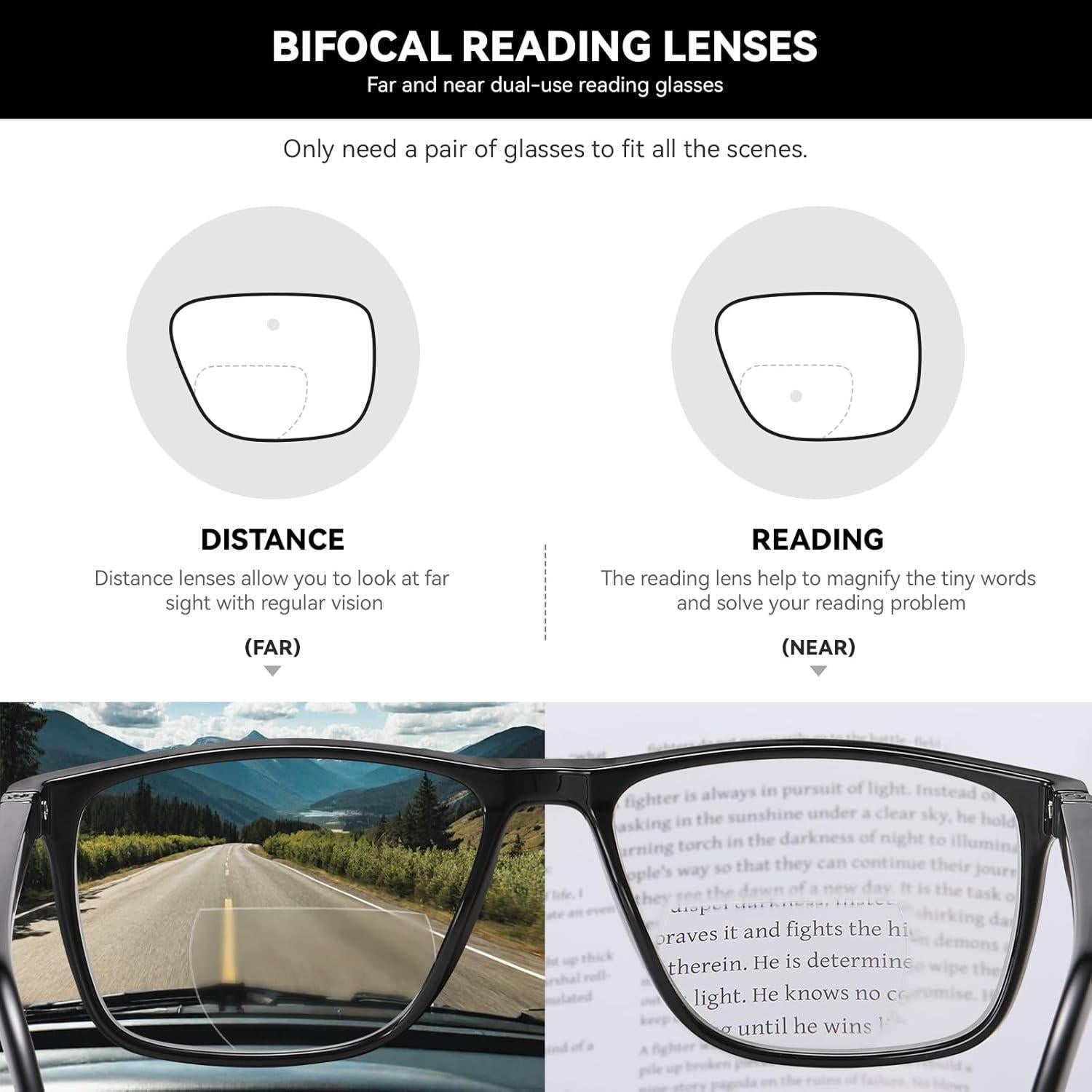 Gafas Bifocales GOGLEAS con Luz Azul y Marco Ancho - 2 Paquetes