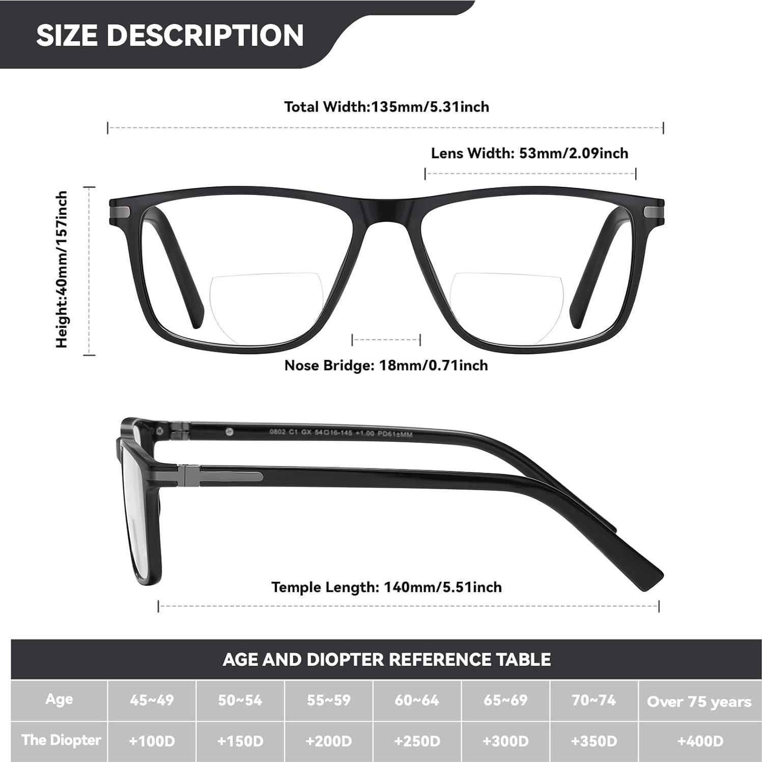 Gafas Bifocales GOGLEAS con Luz Azul y Marco Ancho - 2 Paquetes