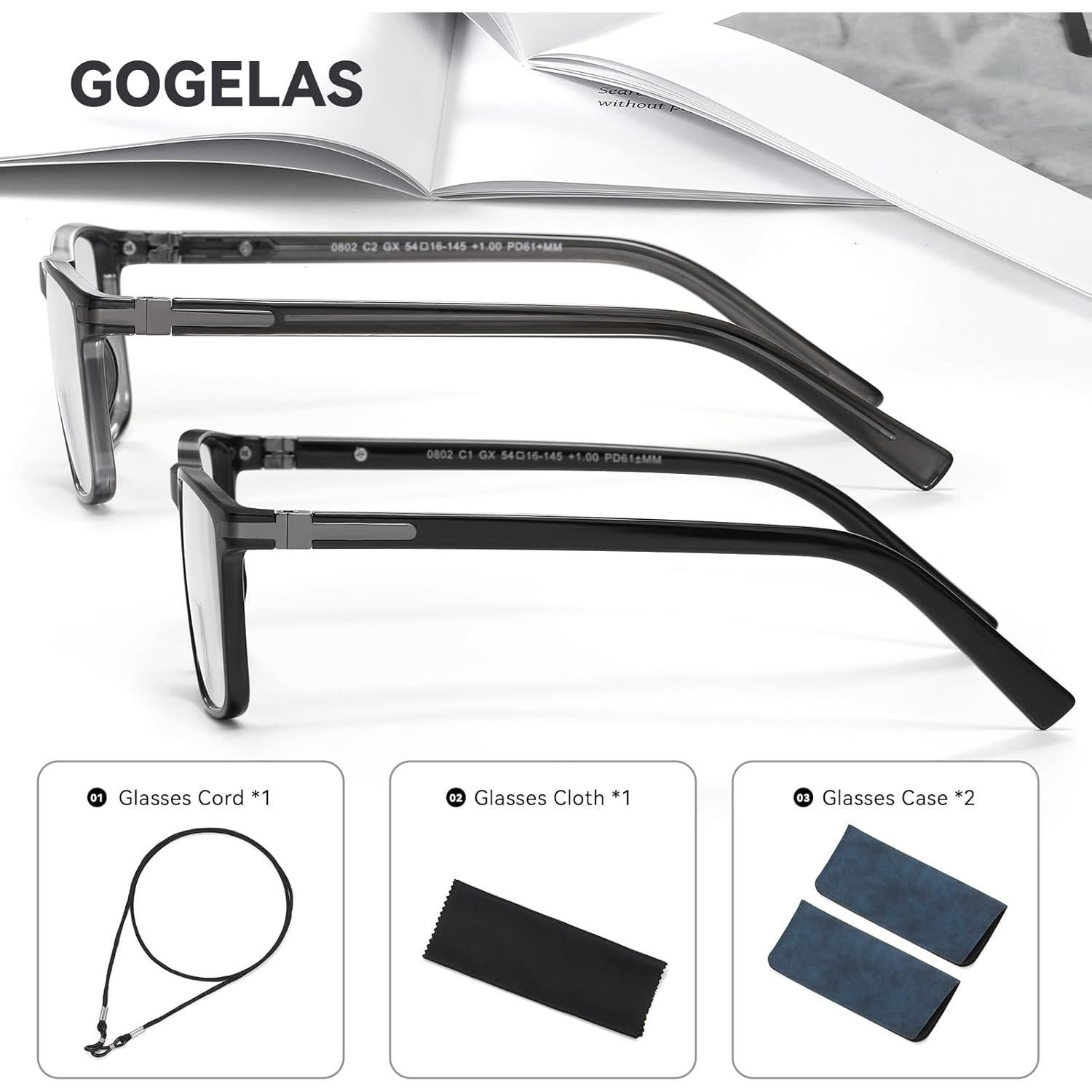 Gafas Bifocales GOGLEAS con Luz Azul y Marco Ancho - 2 Paquetes