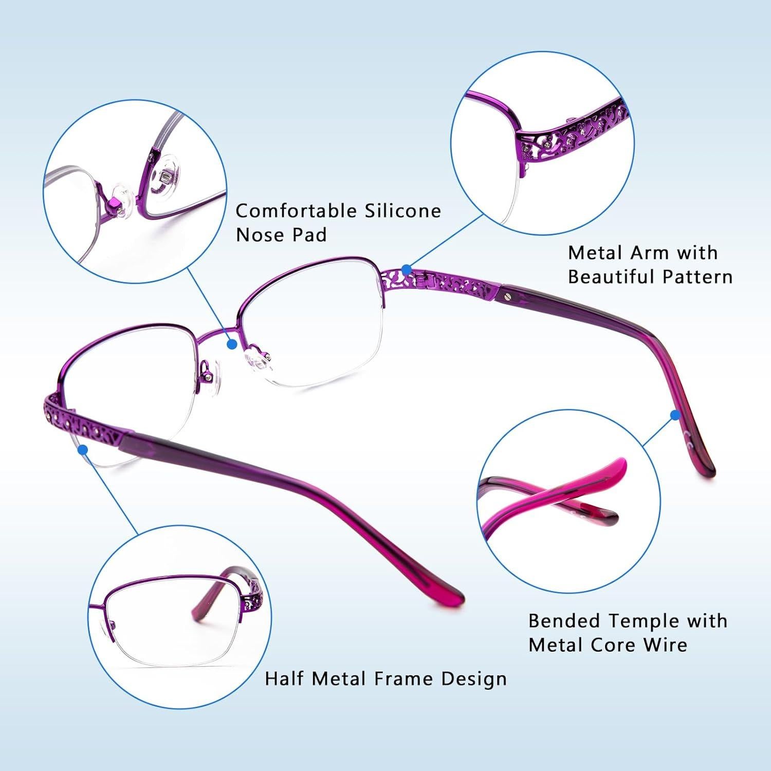 Gafas de lectura bifocales metálicas con bloqueo luz azul 3.0x