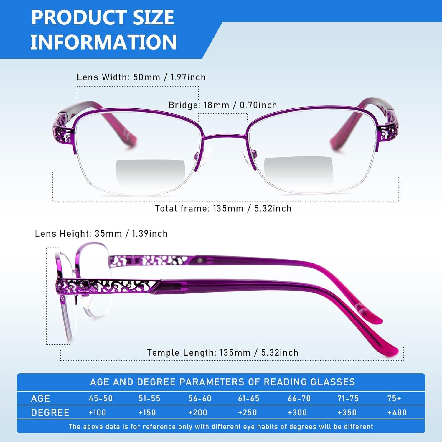 Gafas de lectura bifocales metálicas con bloqueo luz azul 3.0x