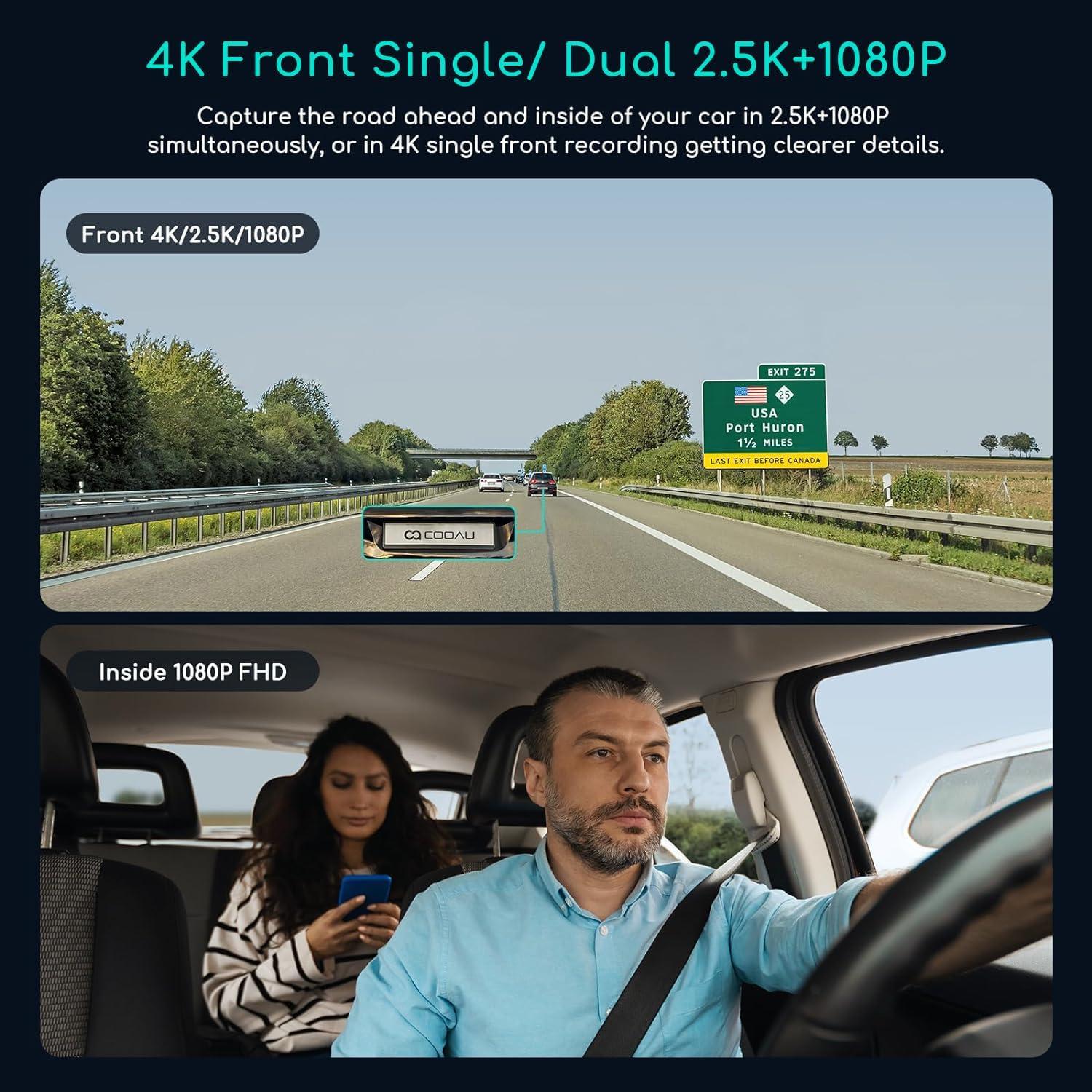 Cámara Dash 4K COOAU D30S con GPS y Tarjeta 256GB