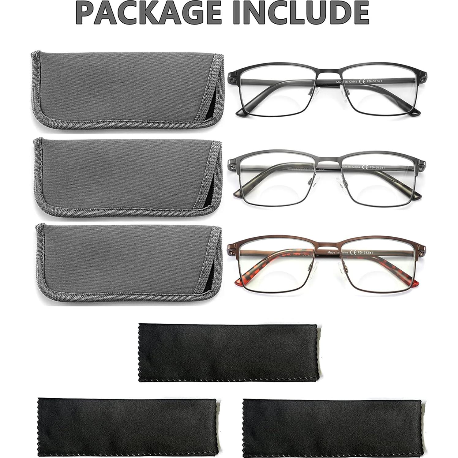 Paquete de 3 gafas bifocales ZHUOLIANG 1.75x anti luz azul