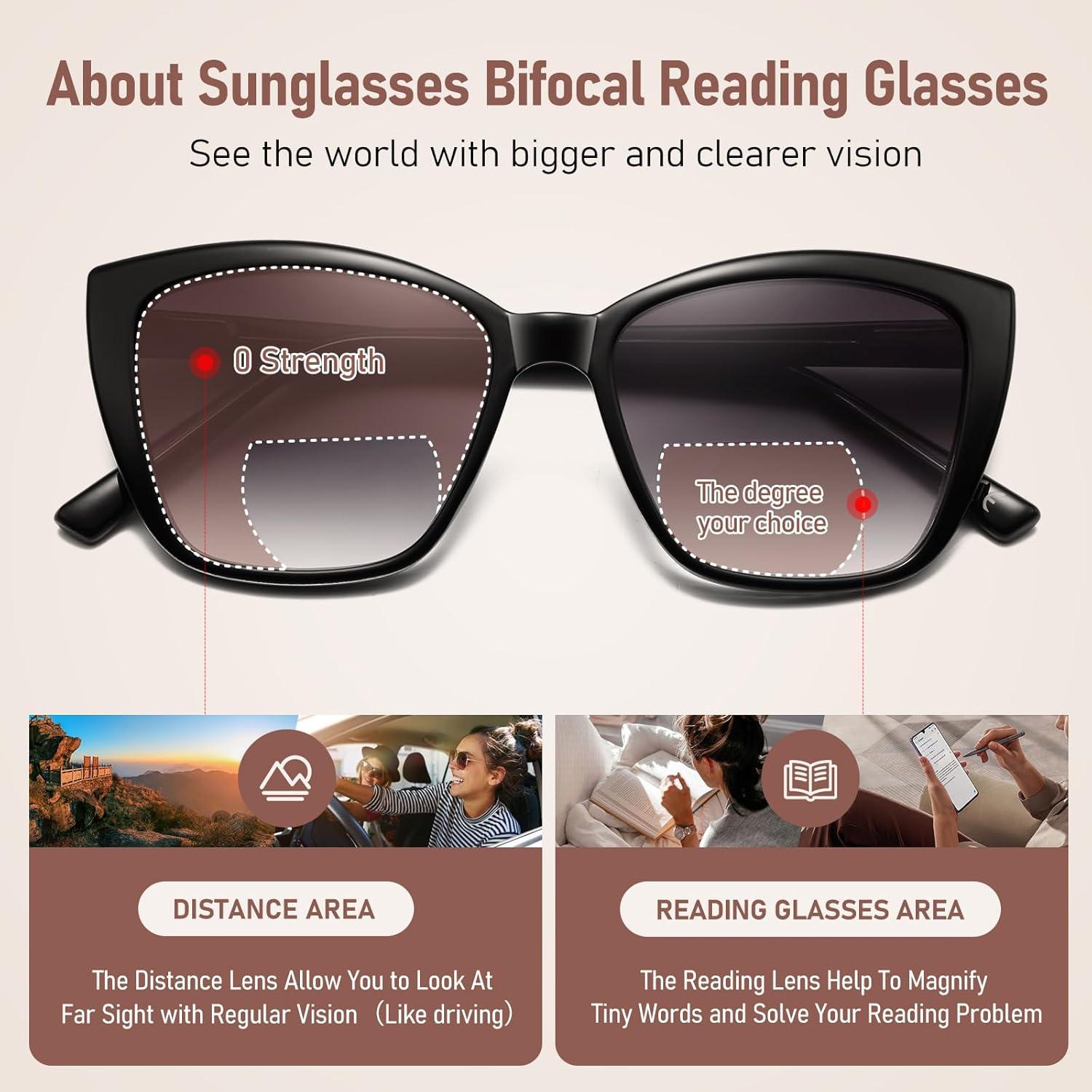 Gafas de sol bifocales PUBOWT estilo gato UV400 2.5D