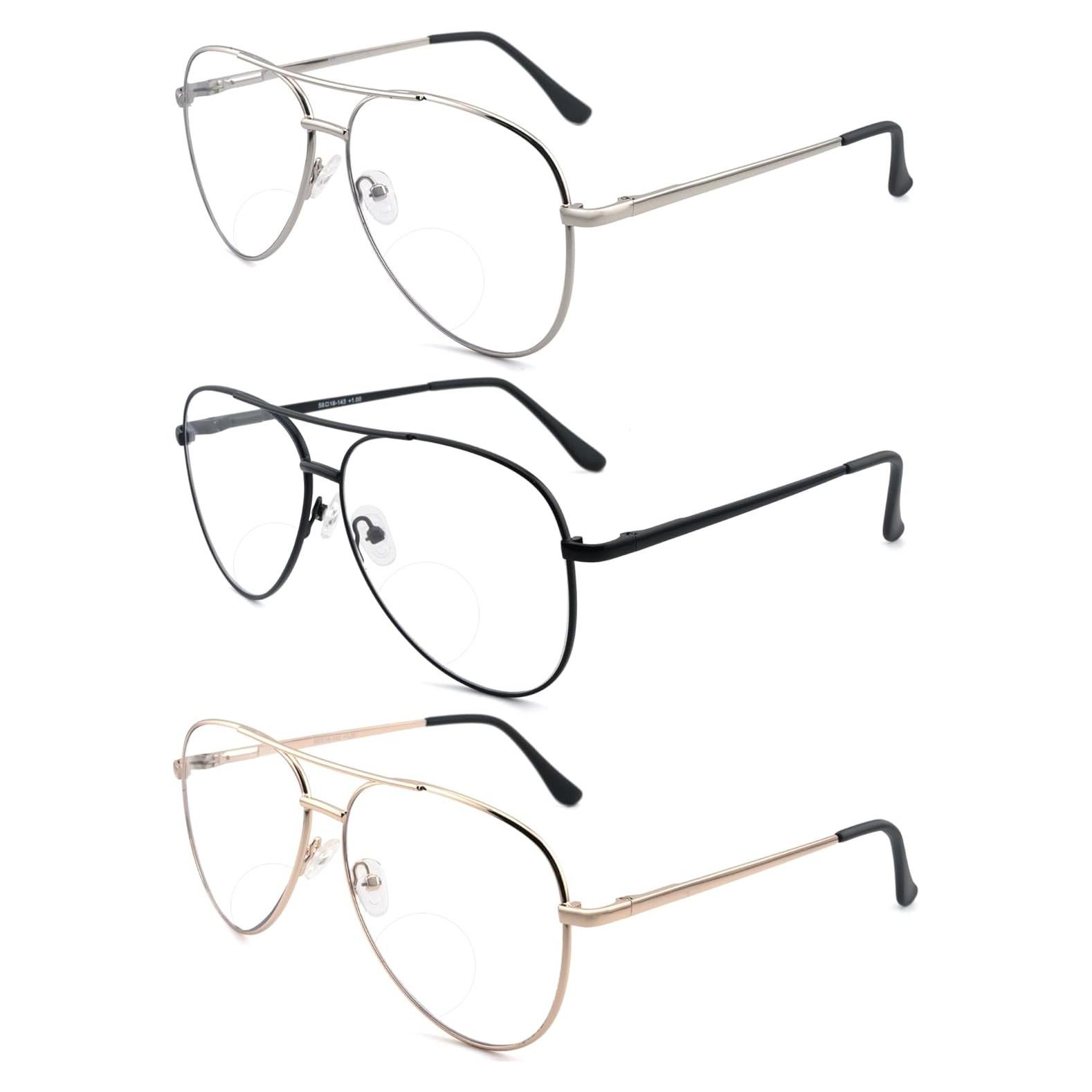 Paquete de 3 Gafas Bifocales Aviador +1.50 Bloqueo Luz Azul