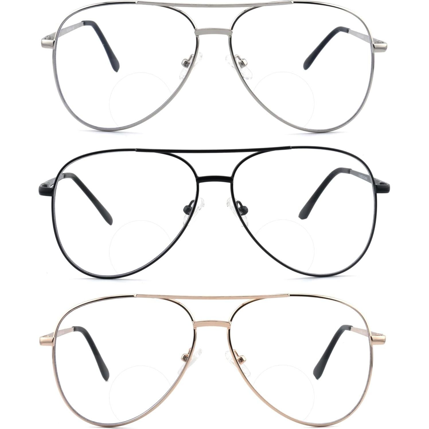 Paquete de 3 Gafas Bifocales Aviador +1.50 Bloqueo Luz Azul