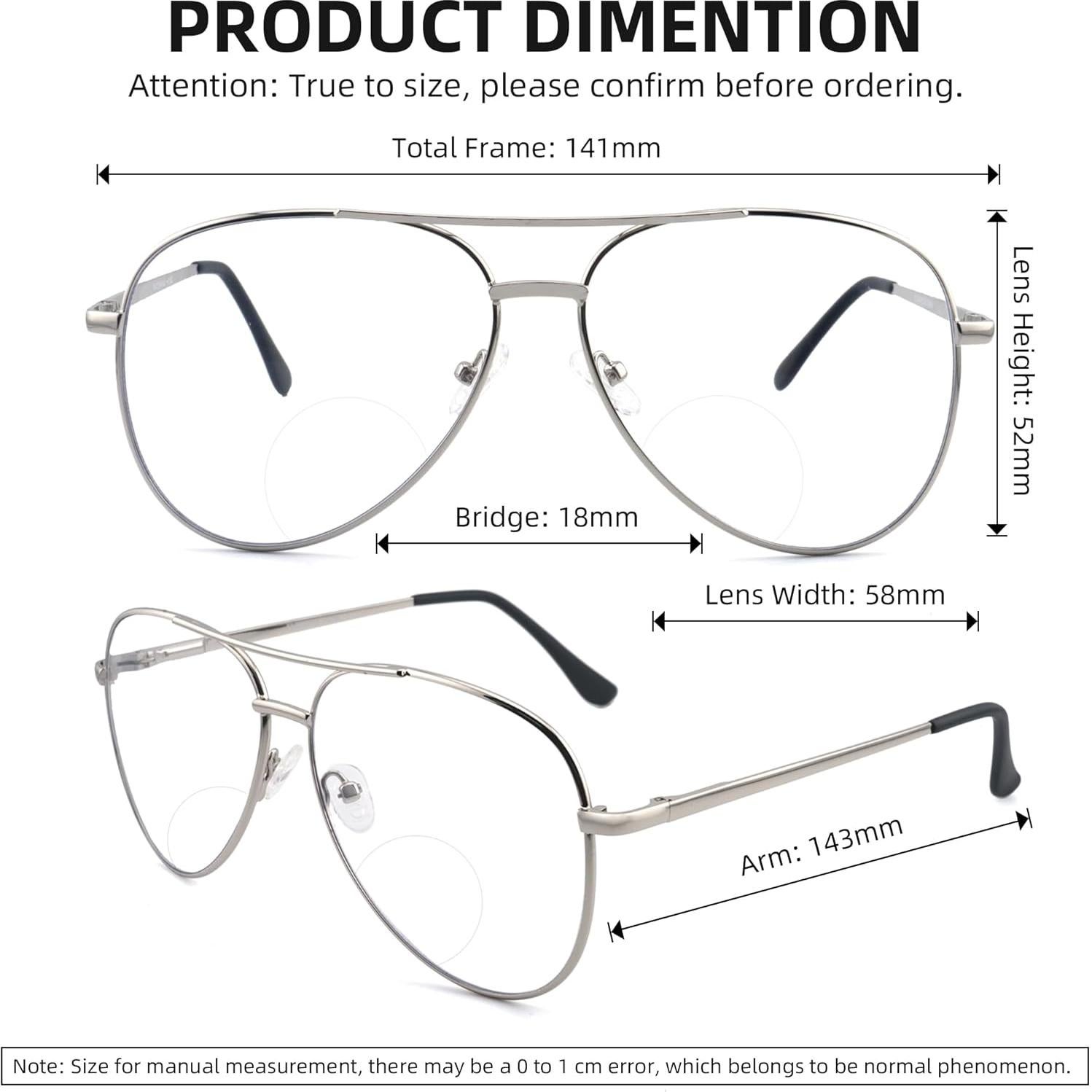 Paquete de 3 Gafas Bifocales Aviador +1.50 Bloqueo Luz Azul