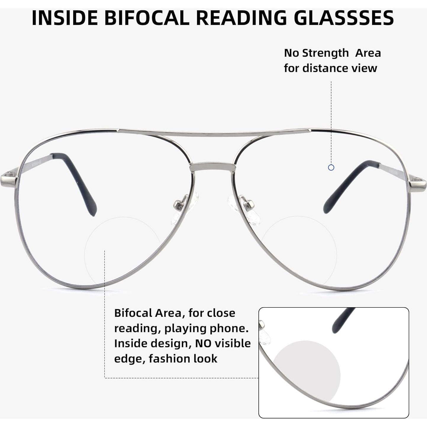 Paquete de 3 Gafas Bifocales Aviador +1.50 Bloqueo Luz Azul