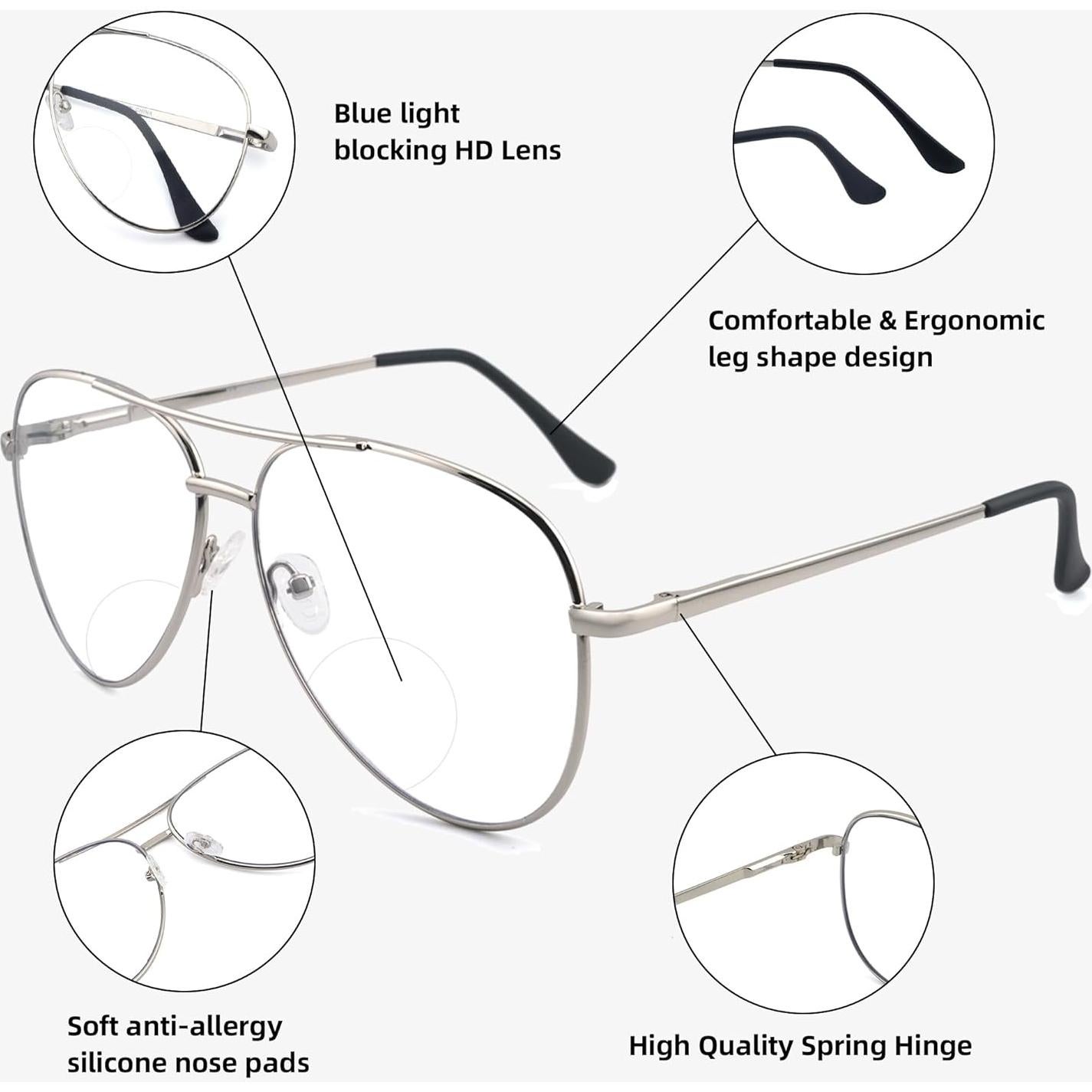 Paquete de 3 Gafas Bifocales Aviador +1.50 Bloqueo Luz Azul