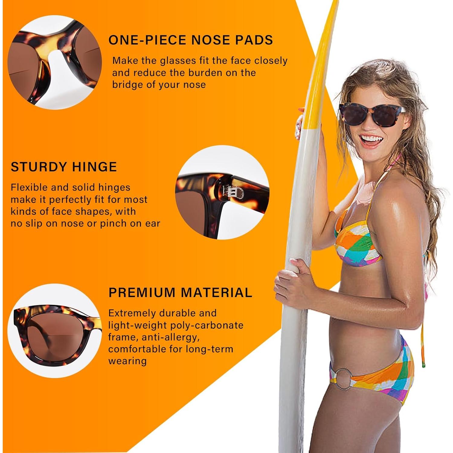 Gafas de sol bifocales ZESAKER tortuga marrón 1.5x UV400