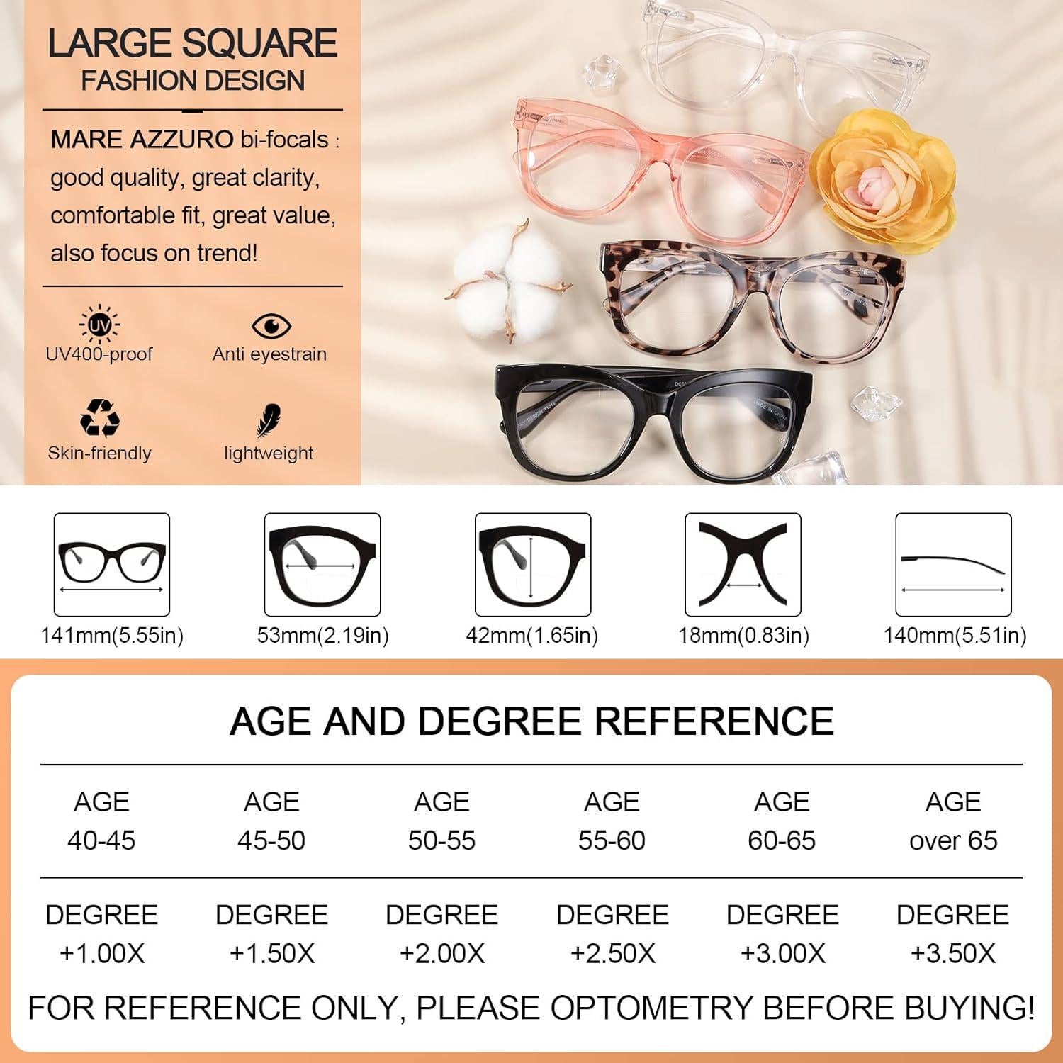 Gafas de Lectura Bifocales MARE AZZURO 3.0 Oversized UV400