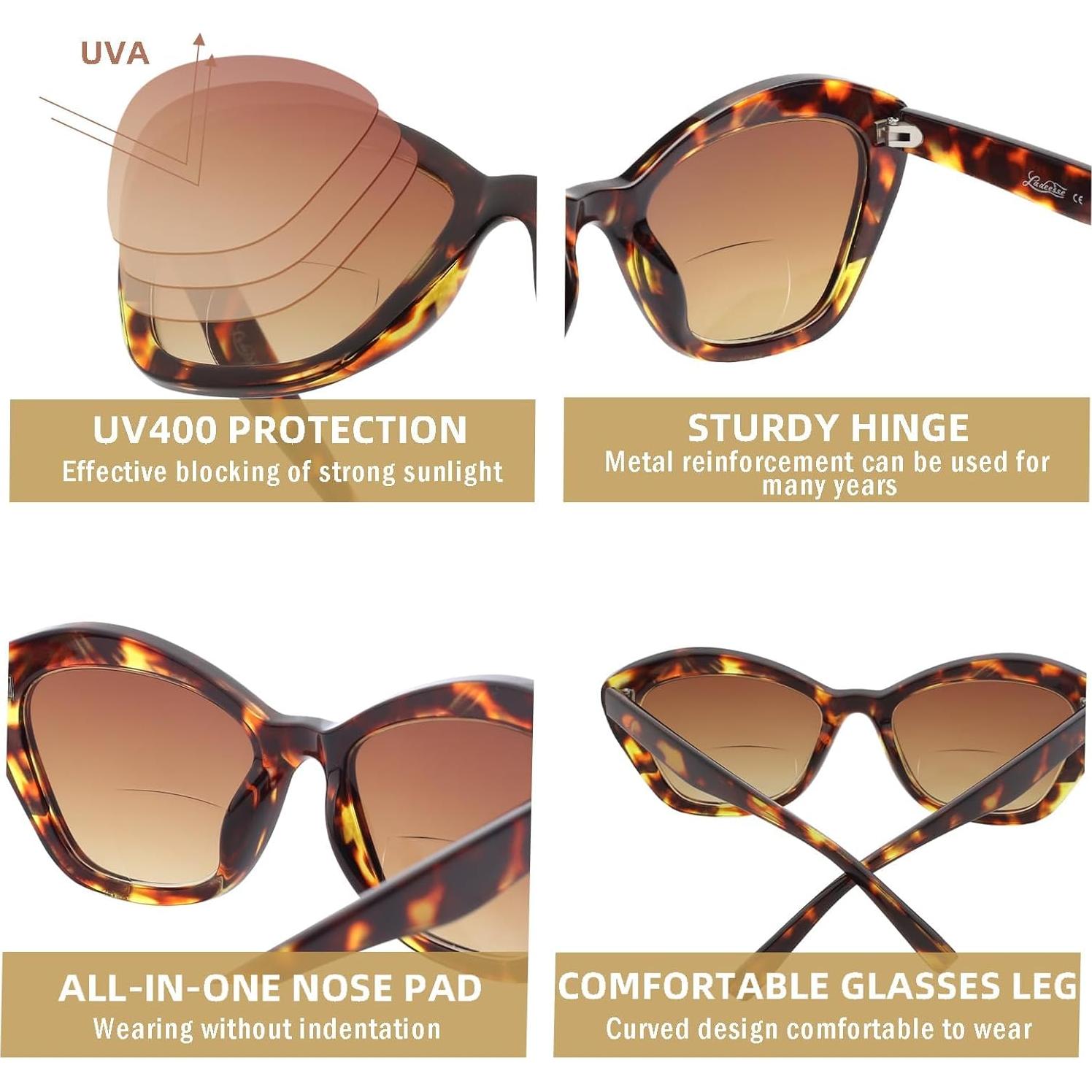 Gafas de Sol Bifocales LADEESSE 3 Paquete UV400 +1.75