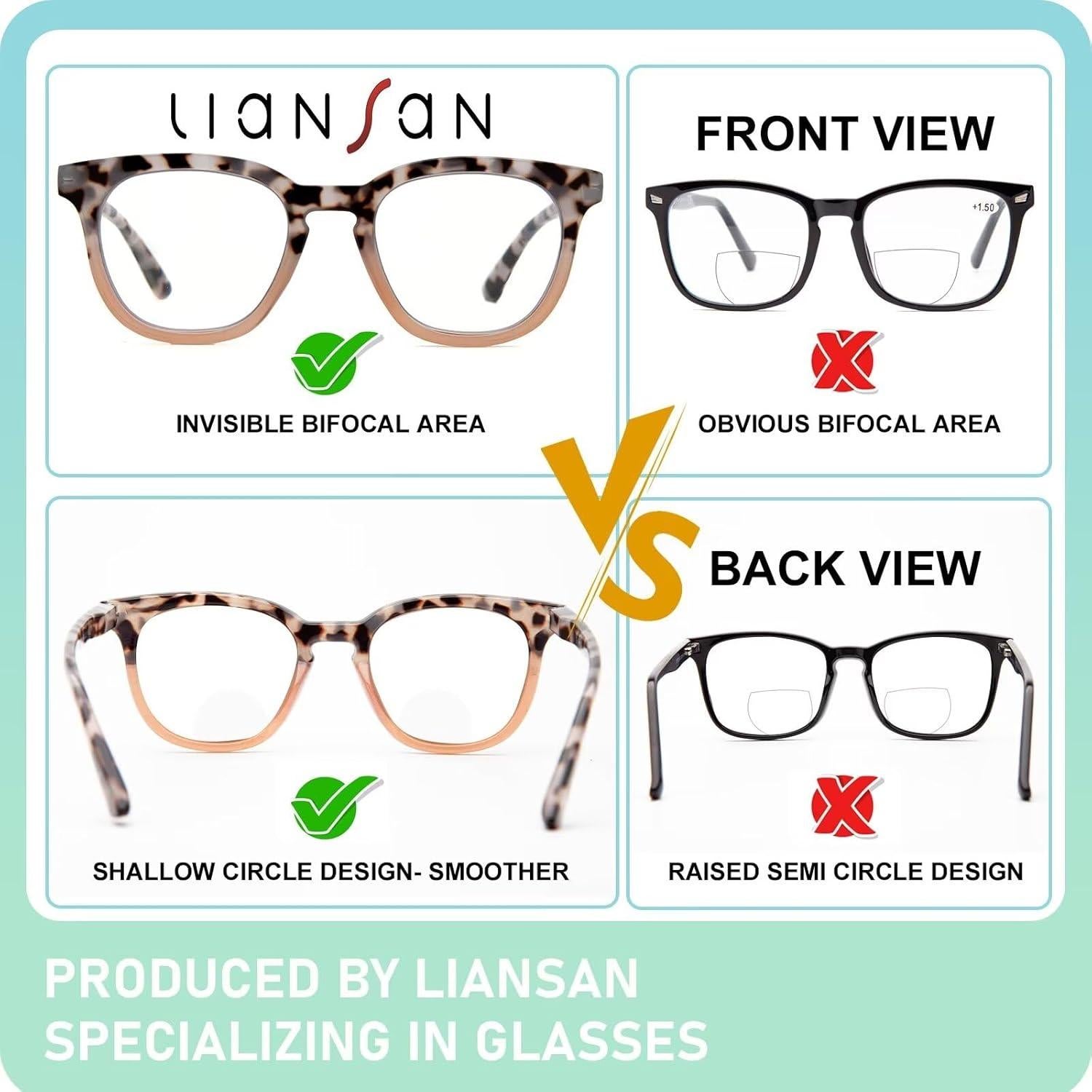 Gafas Bifocales LianSan para Mujeres UV400 Estilo Retro