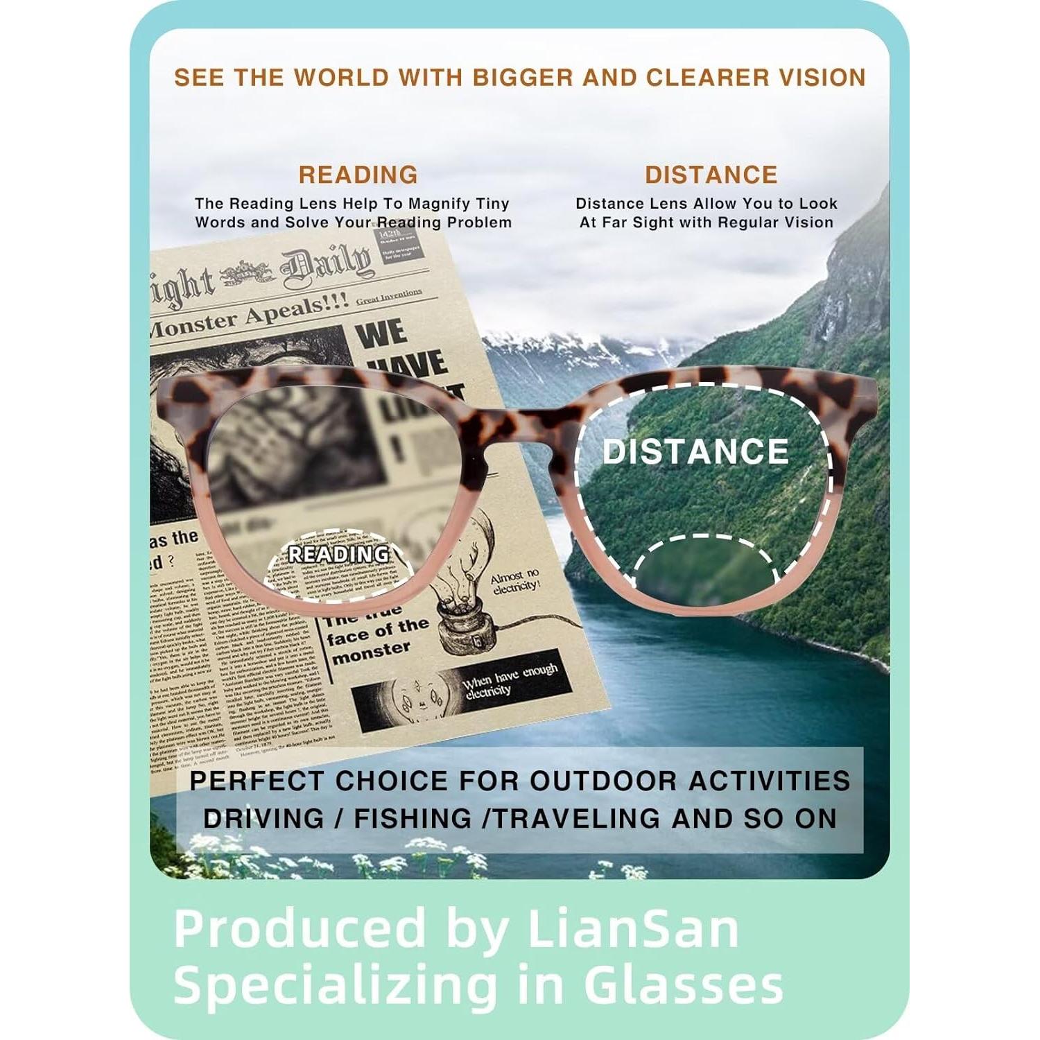 Gafas Bifocales LianSan para Mujeres UV400 Estilo Retro