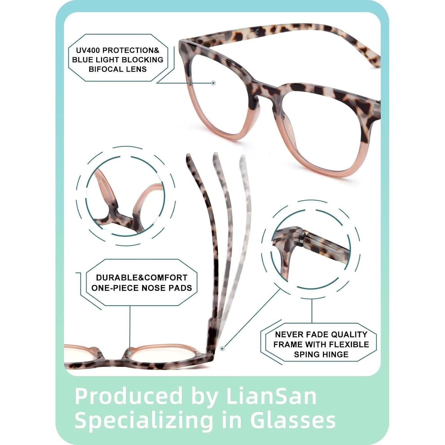 Gafas Bifocales LianSan para Mujeres UV400 Estilo Retro