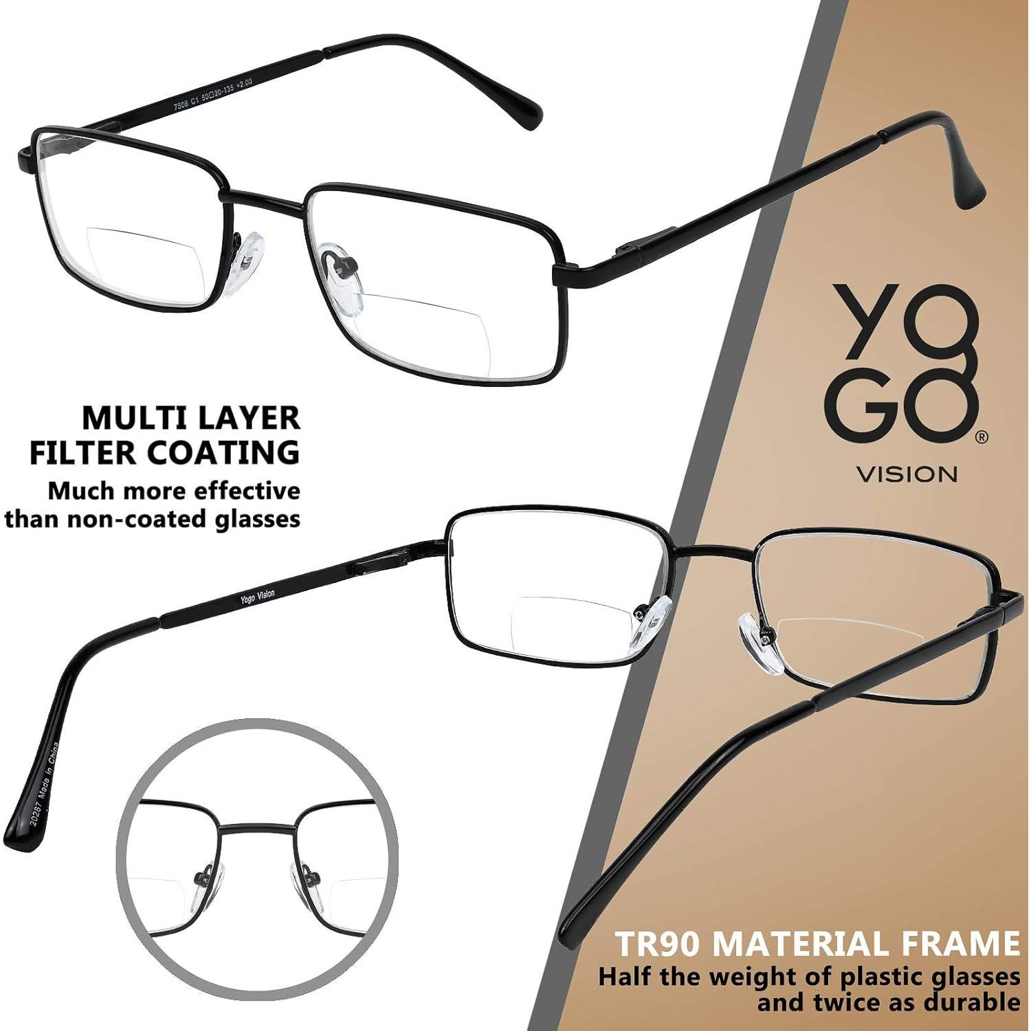 Gafas de lectura bifocales Yogo Vision 2 Pack Metal 2.5x