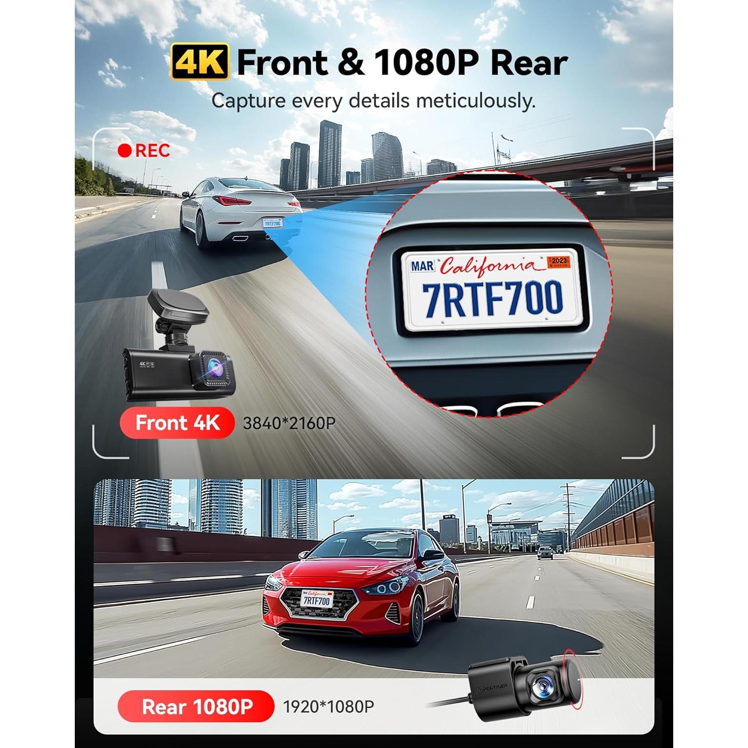 Cámara de Salpicadero Doble REDTIGER F7N Pro 4K+1080P GPS WiFi