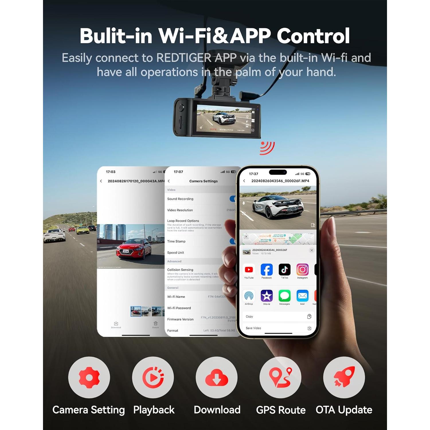 Cámara de Salpicadero Doble REDTIGER F7N Pro 4K+1080P GPS WiFi